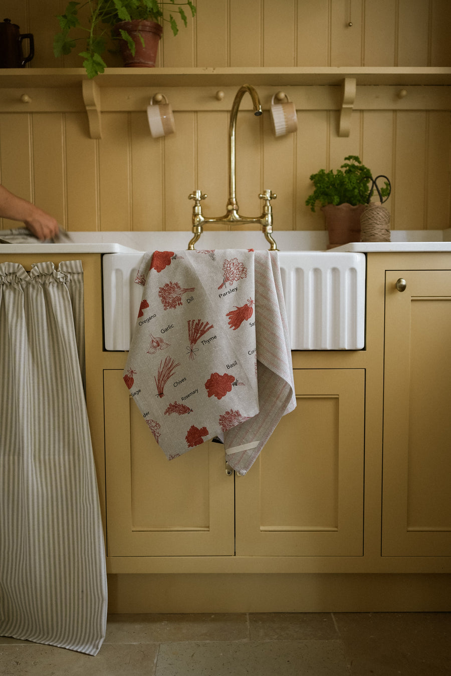 Herb Print & Provisional Stripe 2pk Tea Towel Cinnamon