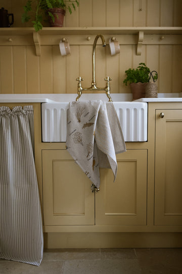 Herb Print & Provisional Stripe 2pk Tea Towel Mustard