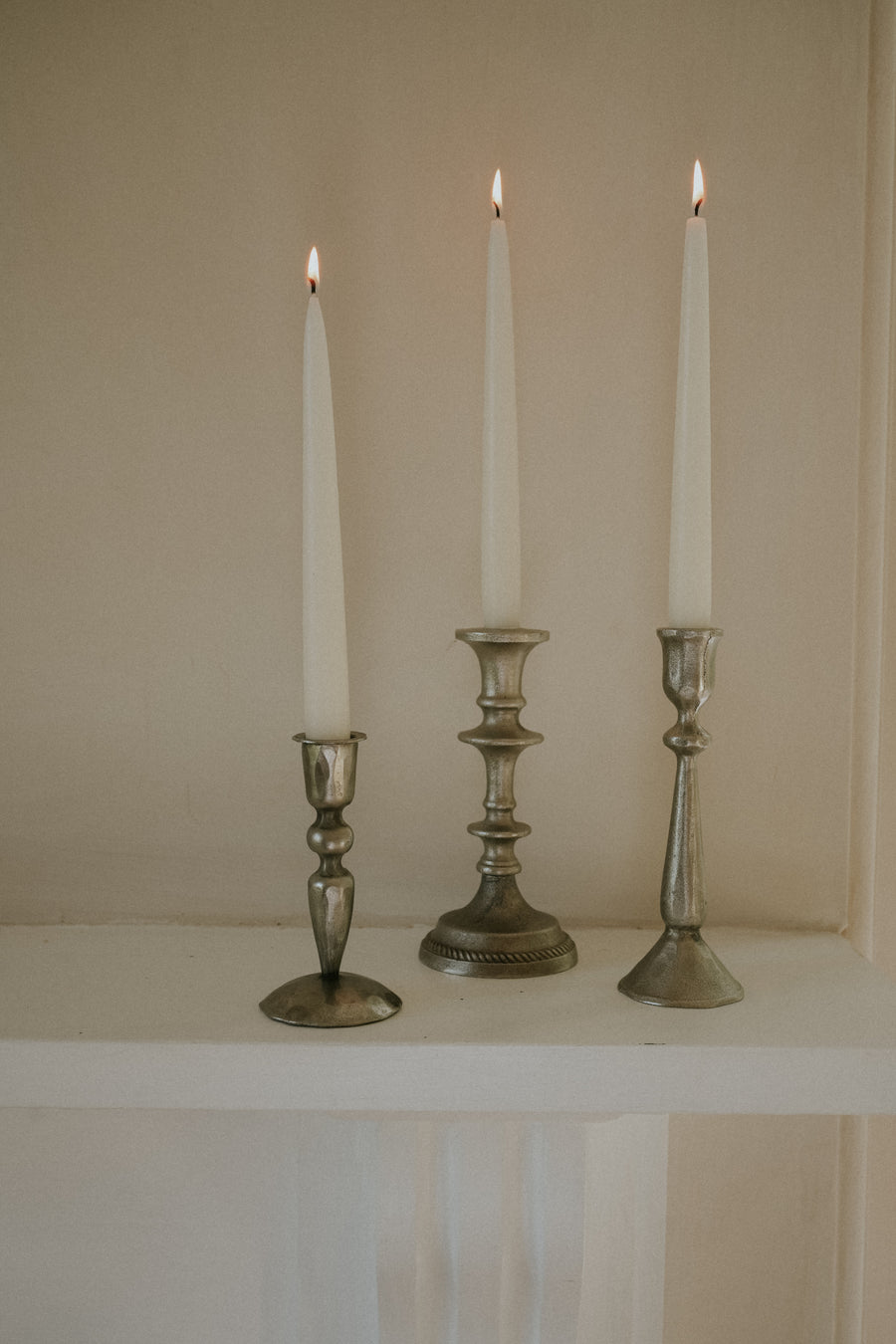 Antique Silver Hammered Candlestick - Large (in Cotton bag)