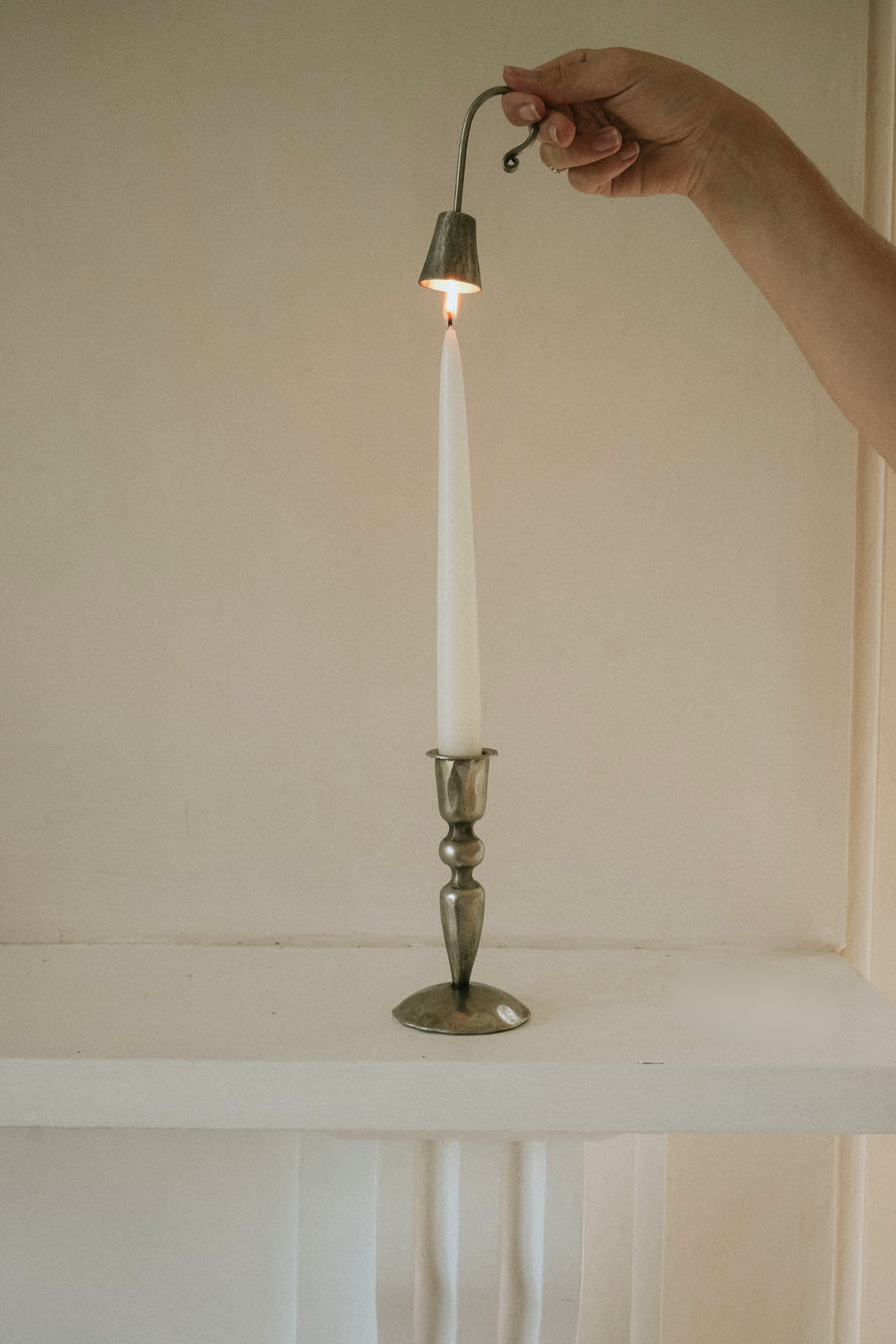 Antique Silver Hammered Candlestick - Small (in Cotton bag)