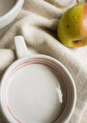 Hand Painted Breton Stripe Olive Dish Bowl - Brick