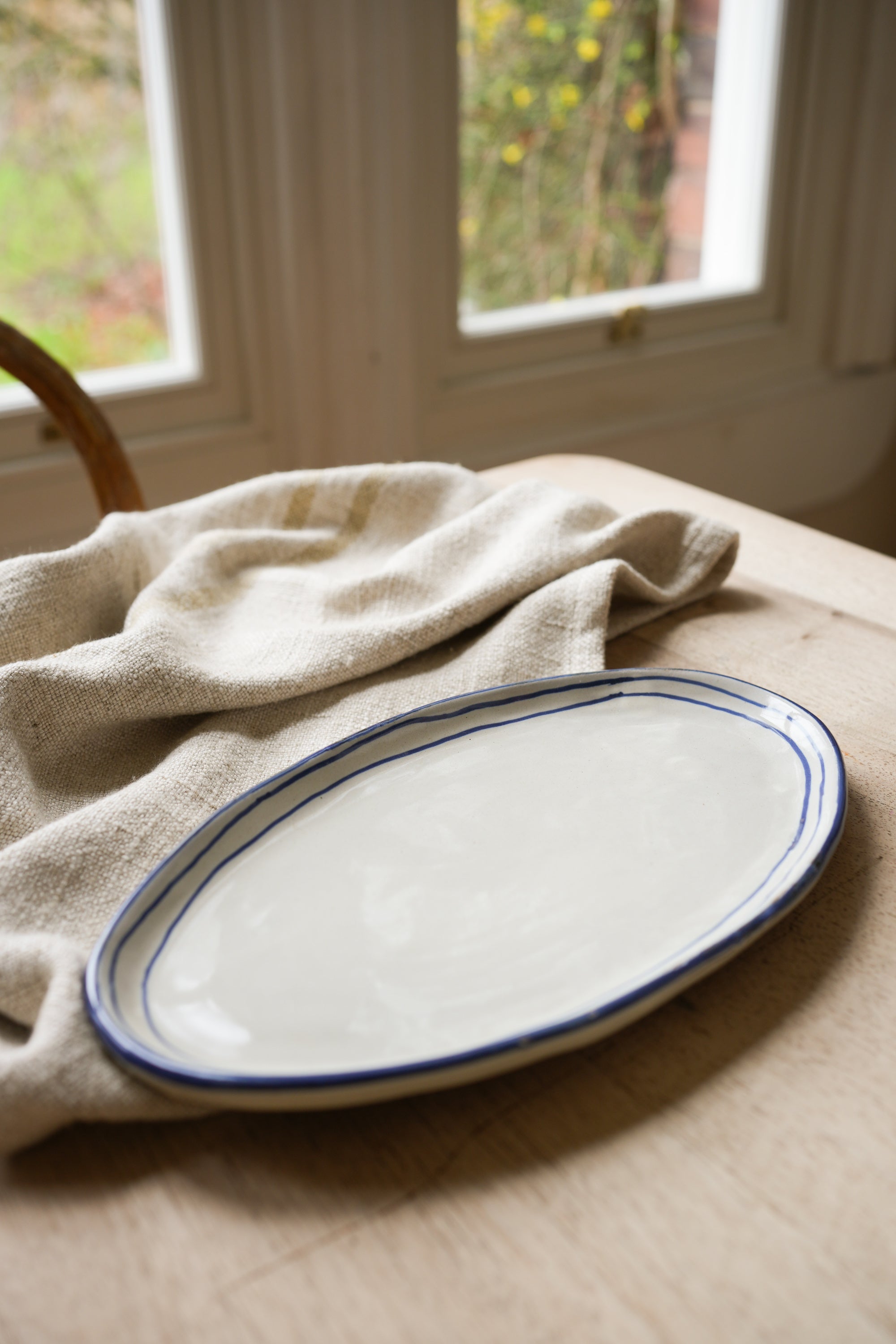 Hand Painted Breton Stripe Oval Plate | Ink