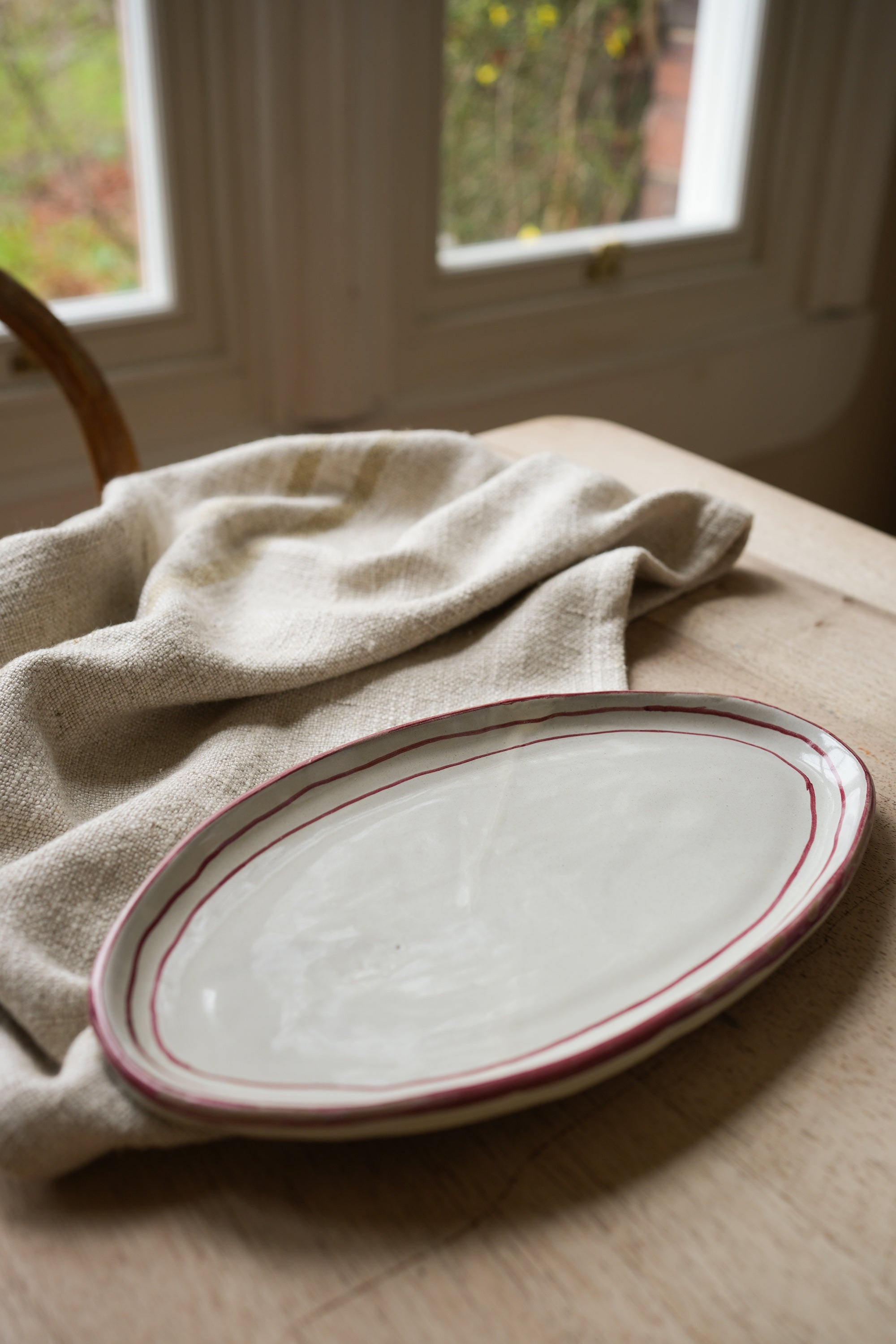 Hand Painted Breton Stripe Oval Plate | Brick