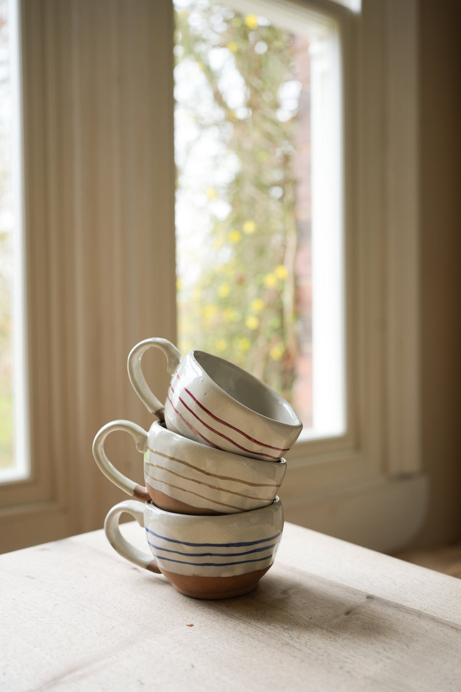 Hand Painted Breton Stripe Tea Cup | Taupe