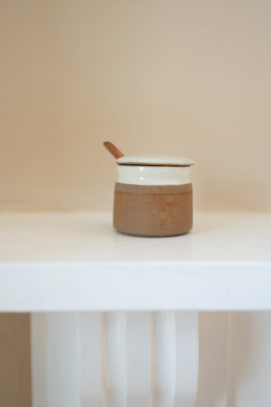 Stoneware Sugar Pot with Spoon | Milk White