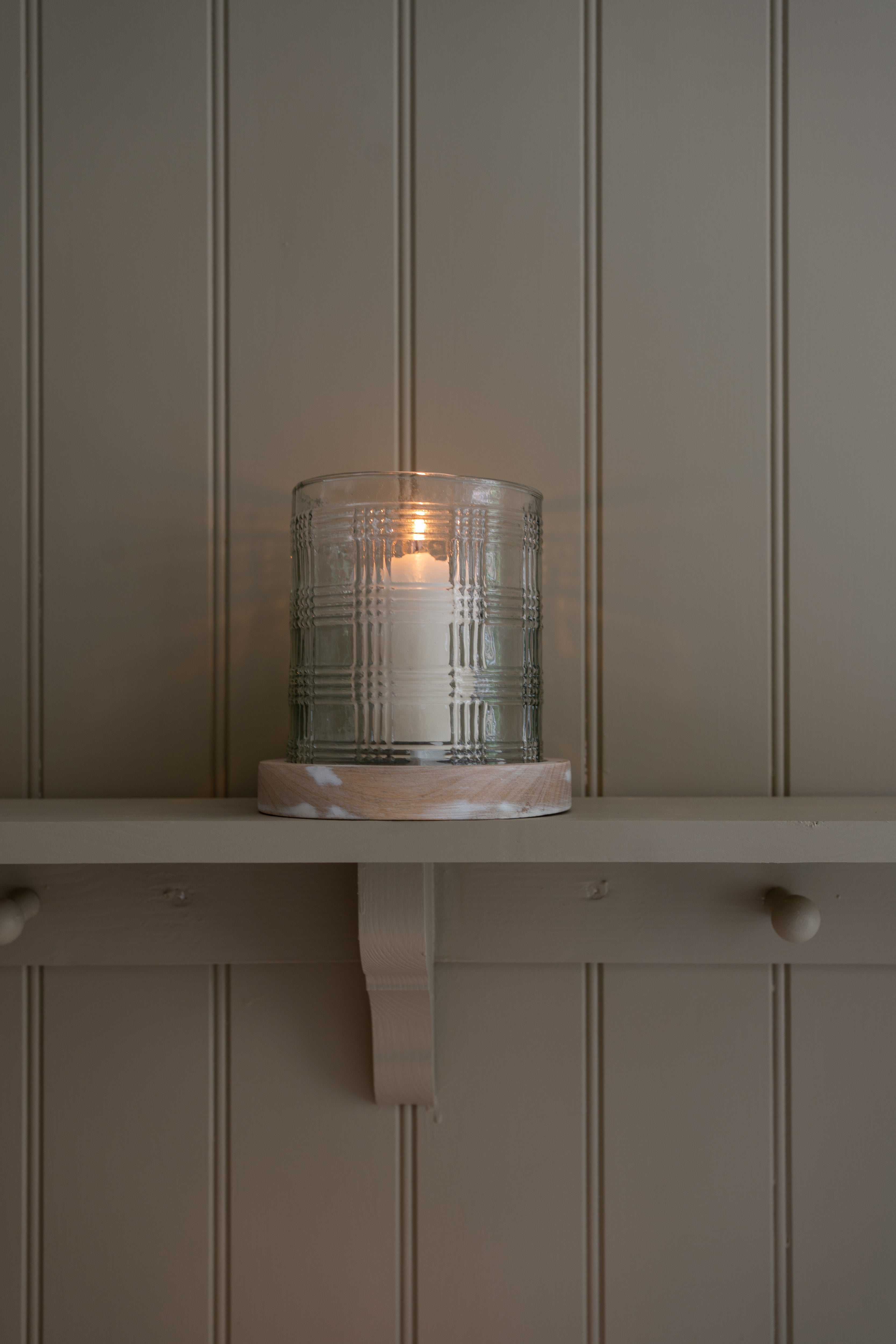 Gingham Check Glass Candle Holder  Large