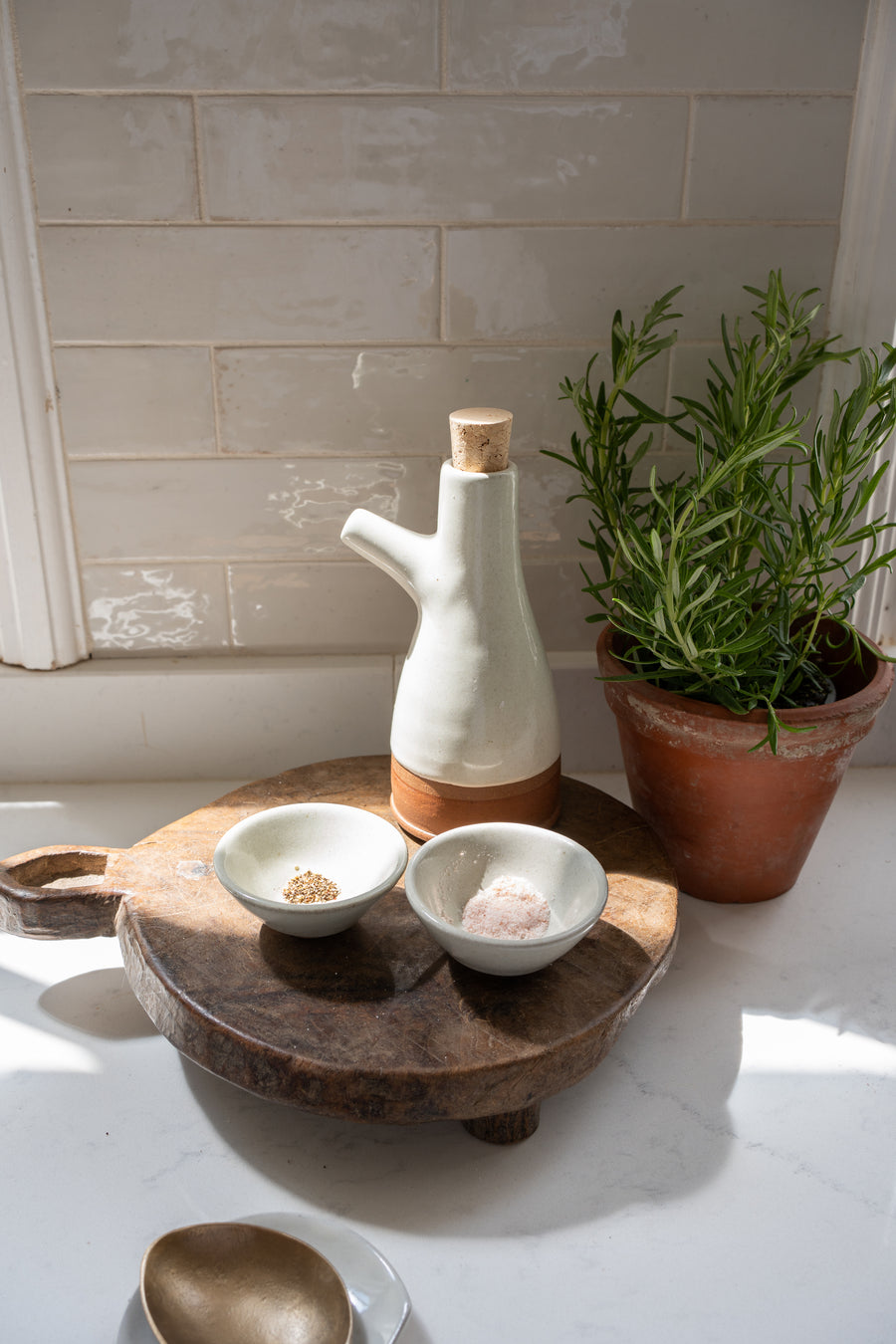 Stoneware Oil Bottle | Milk White