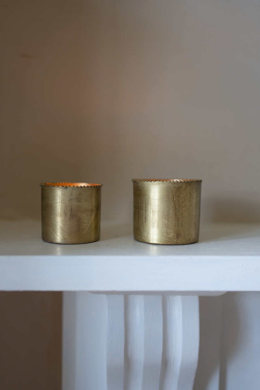 Set of Two Beaded Brass Pots