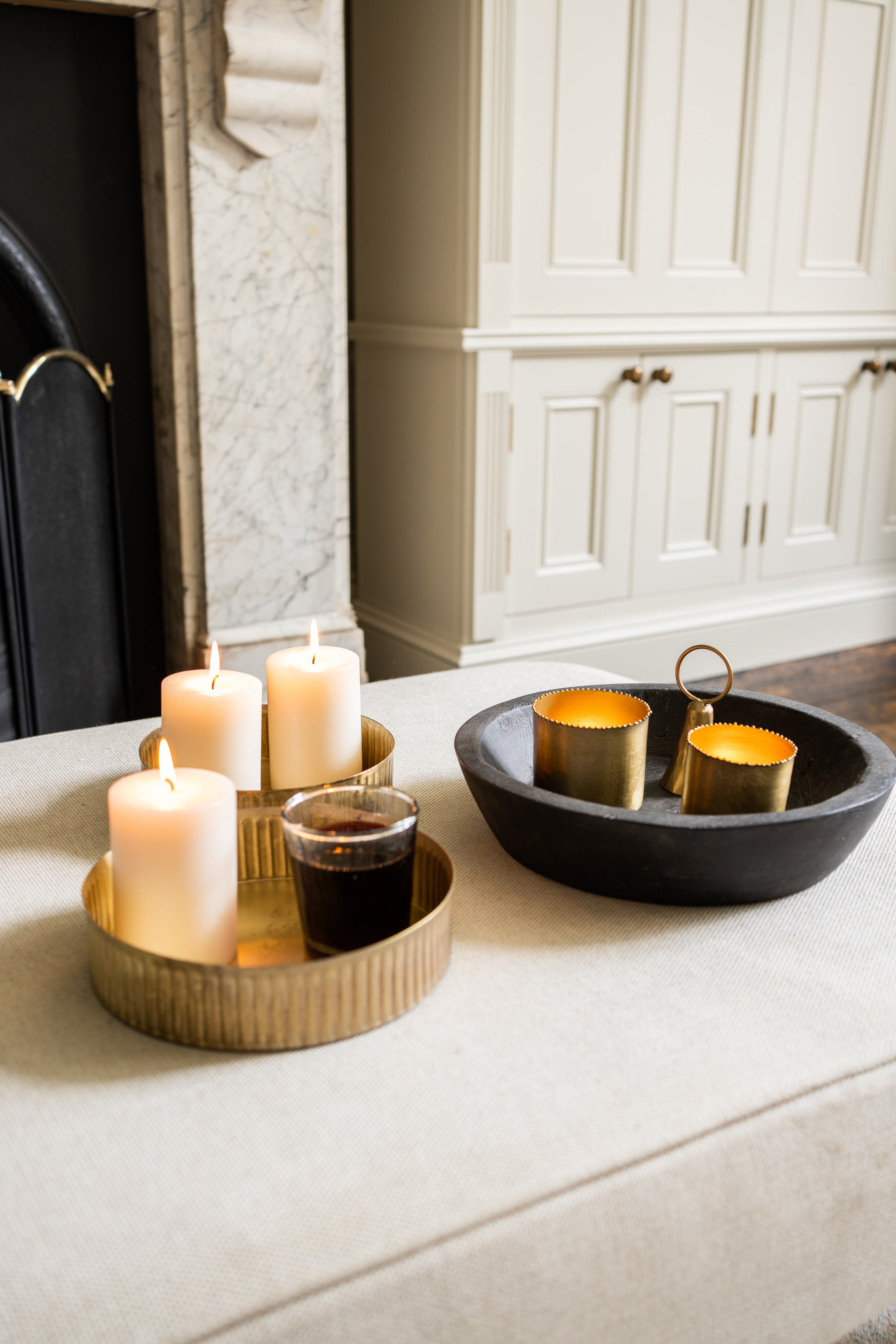 Set of Two Beaded Brass Pots