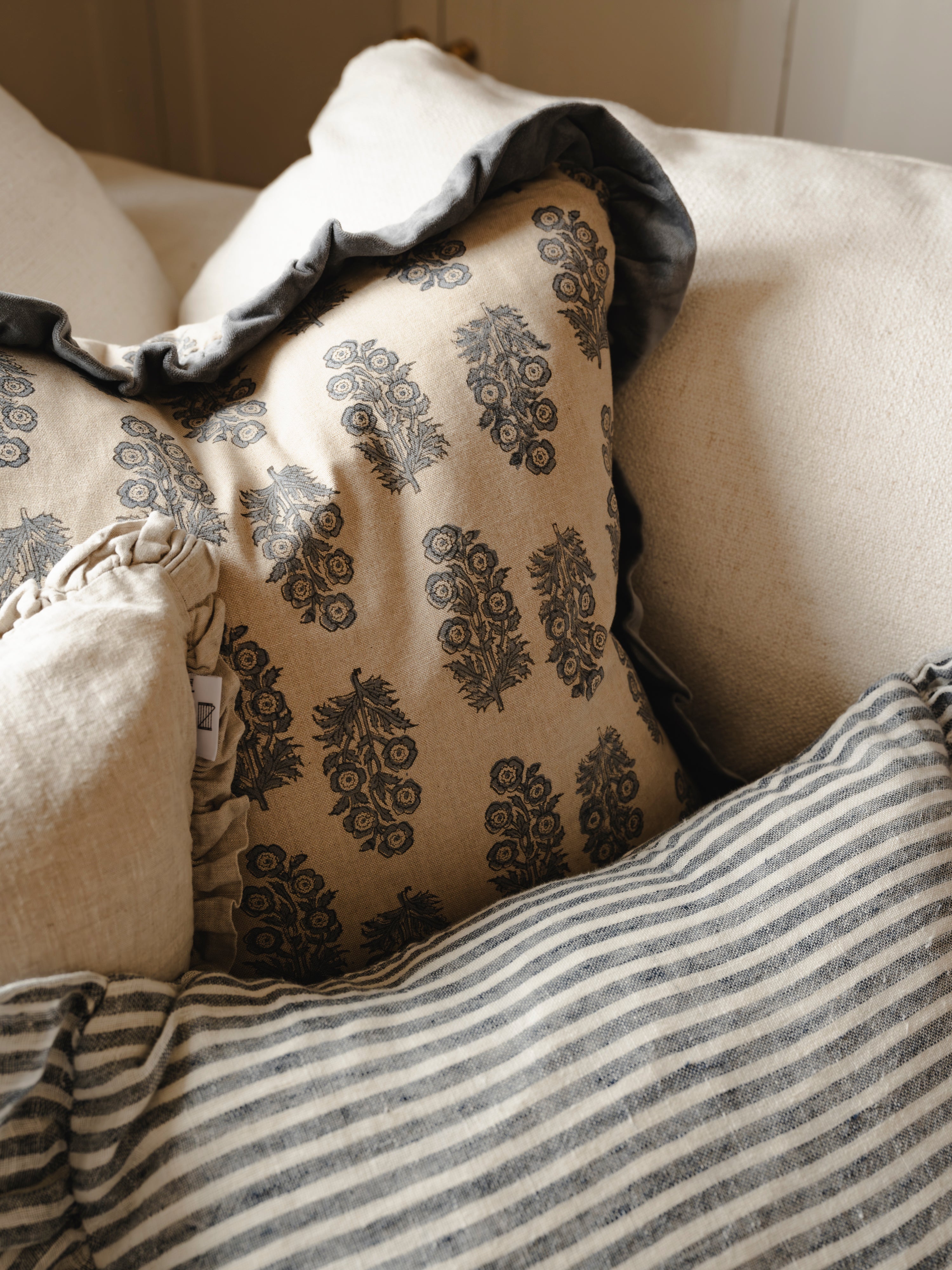 Blockprint Flower Cushion | Denim