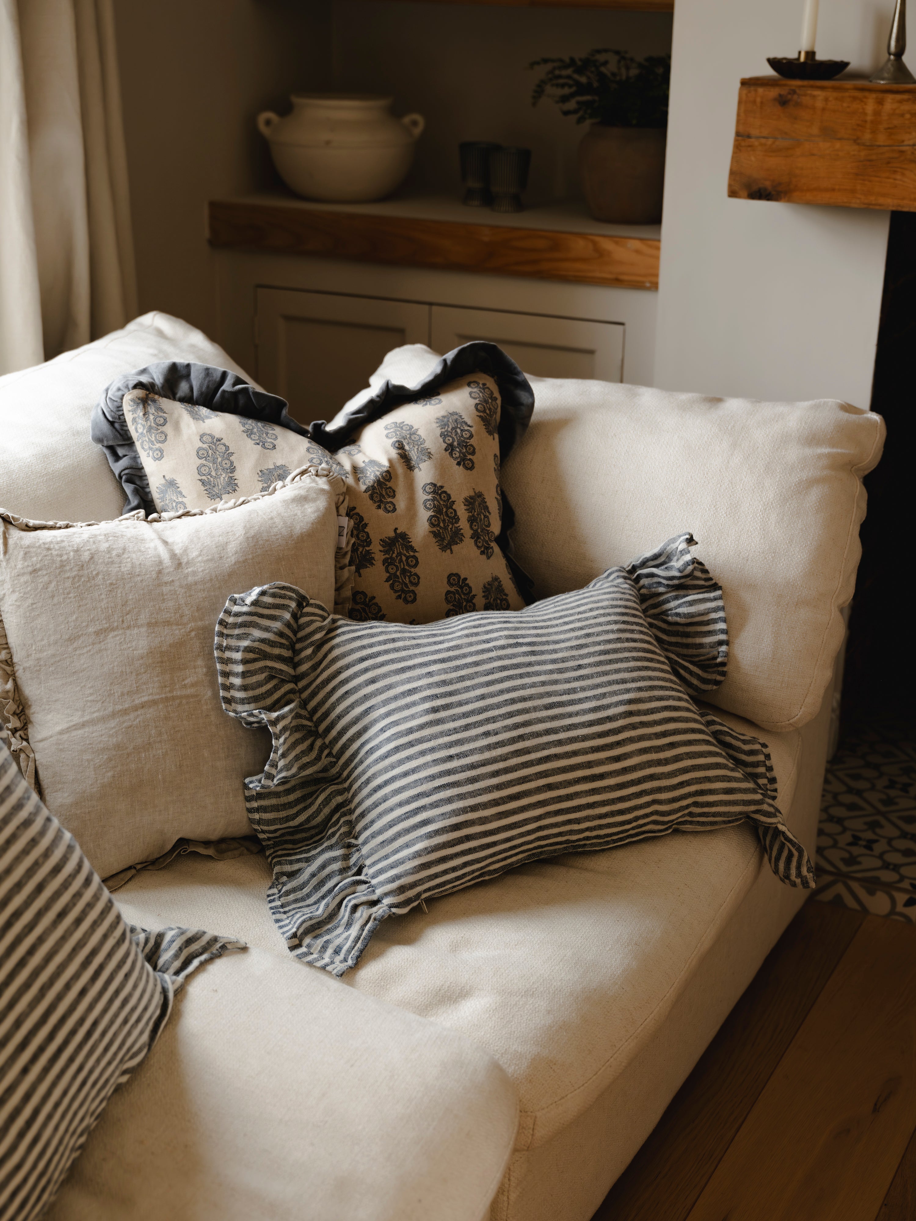 The Salcombe Frill Ruffle Cushion - Blue