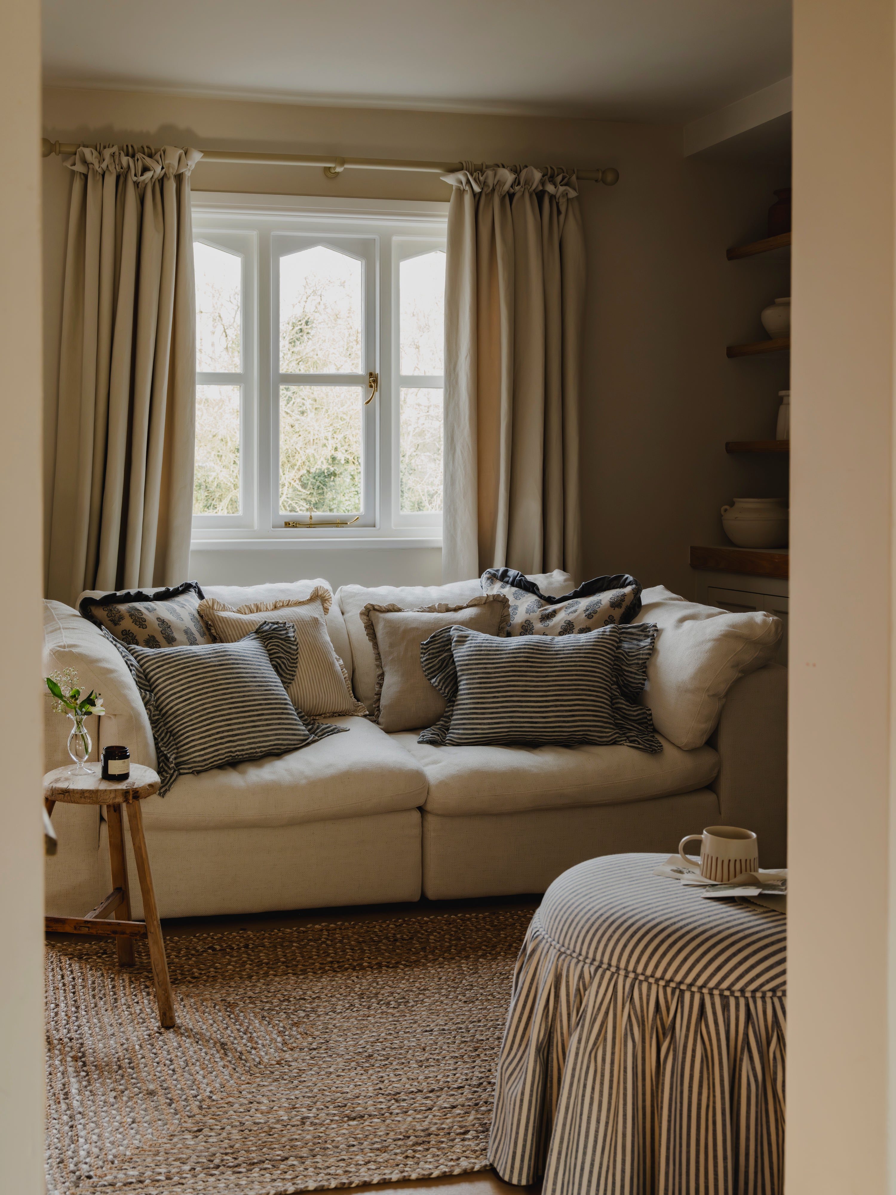 The Salcombe Frill Ruffle Cushion - Blue