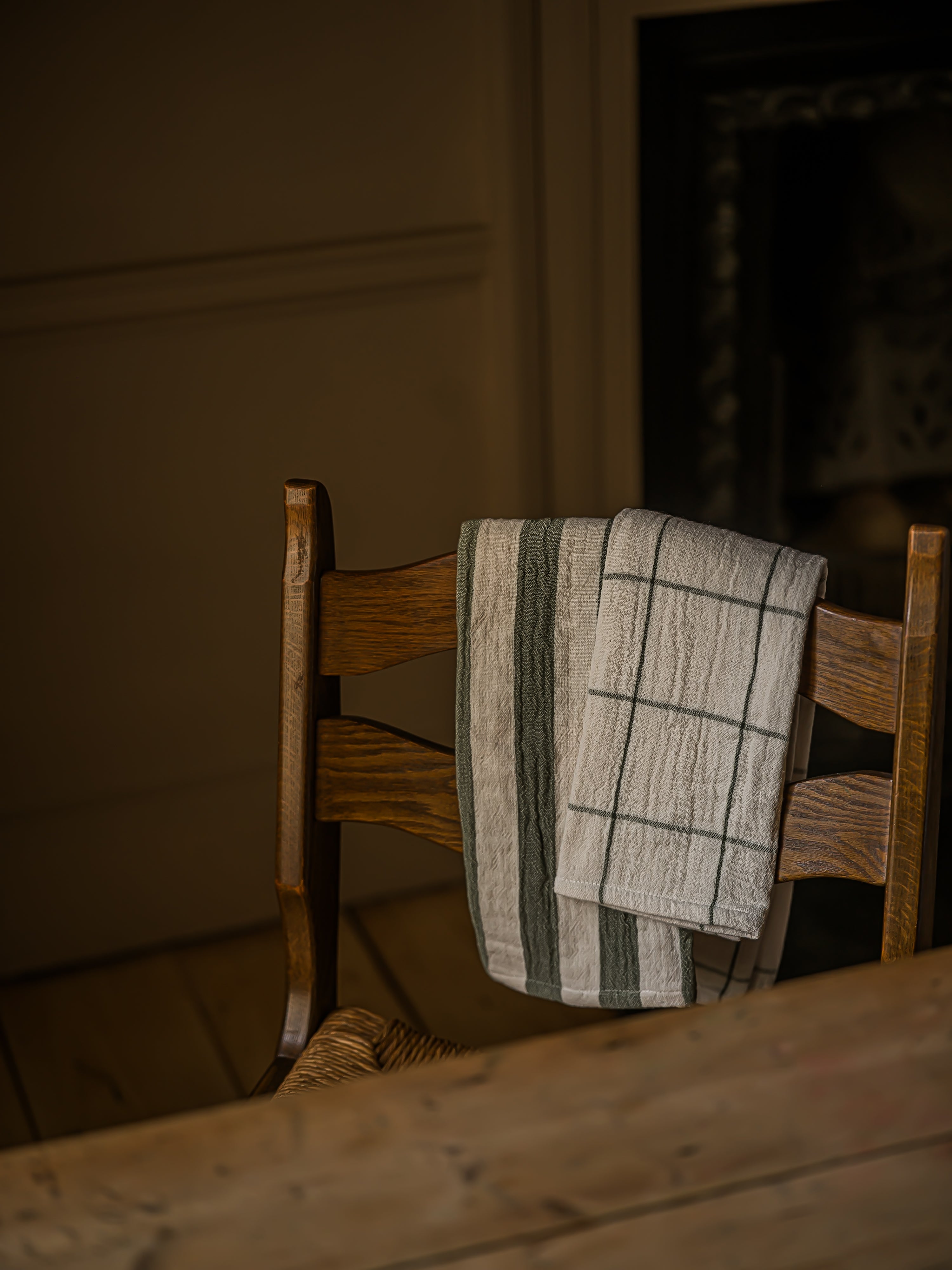 The Stripe & Check Tea Towels | Set of 2 | Olive