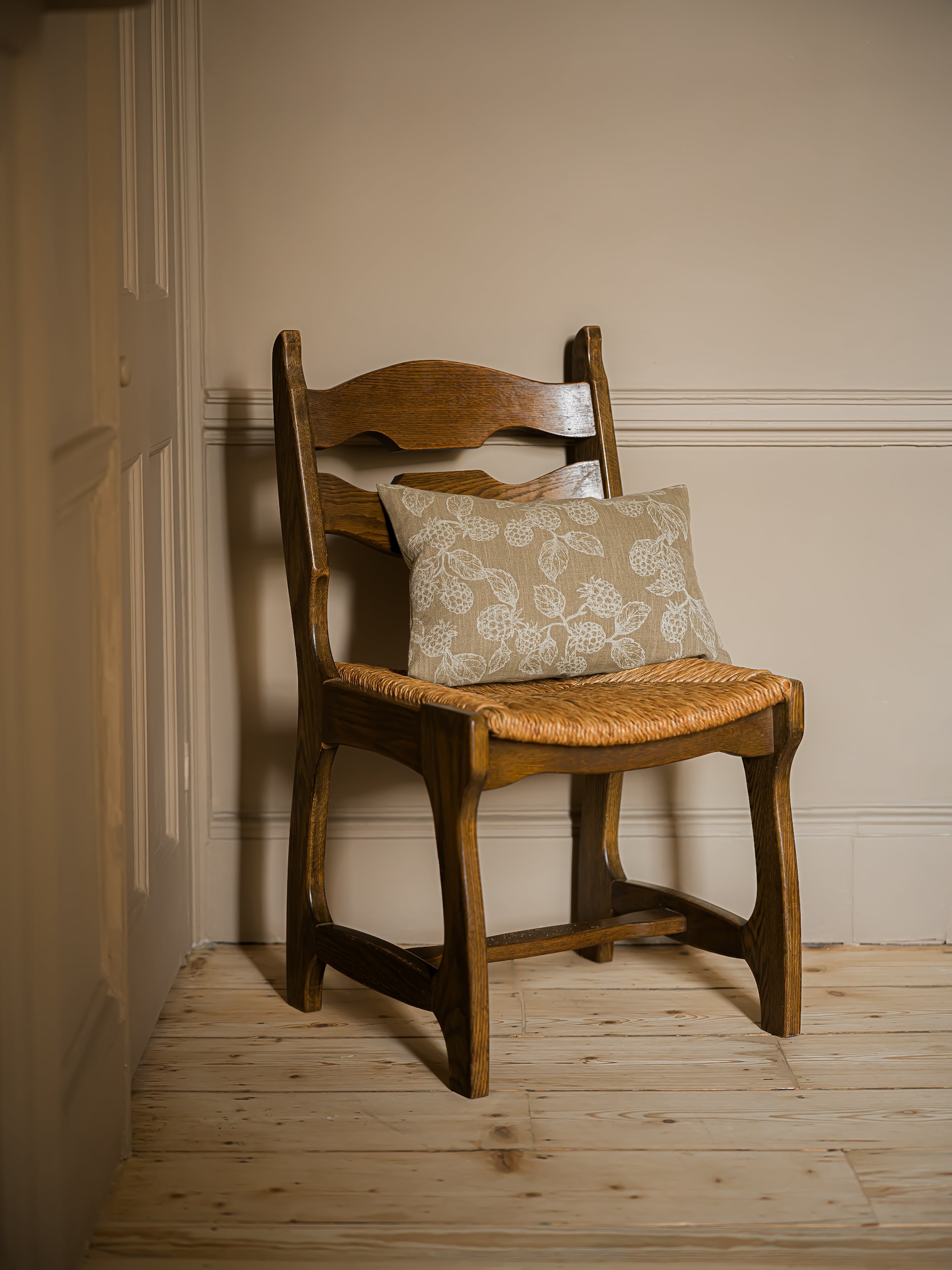 Reversible Hedgerow Berry and Stripe Cushion | Taupe