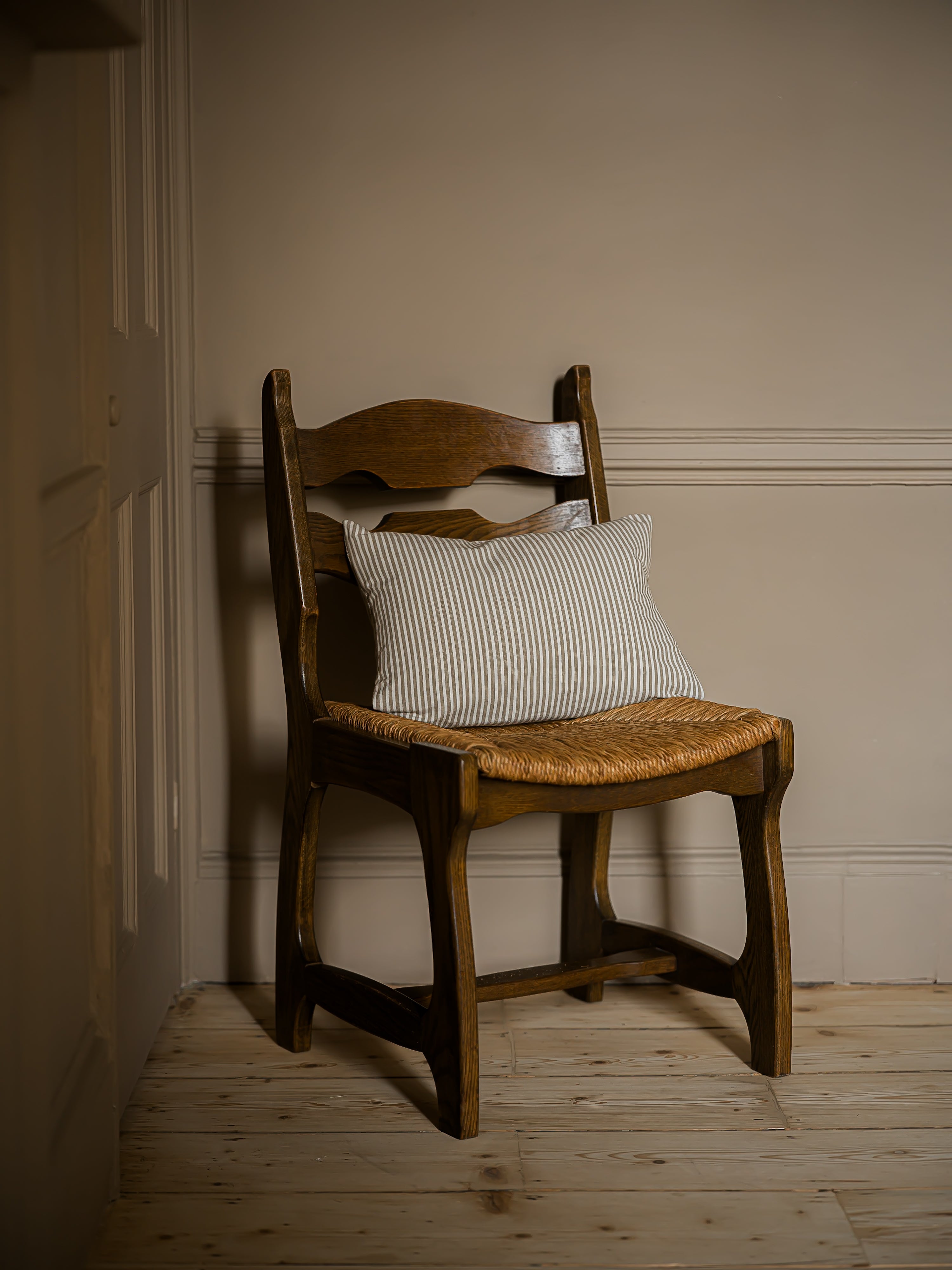 Reversible Hedgerow Berry and Stripe Cushion | Taupe