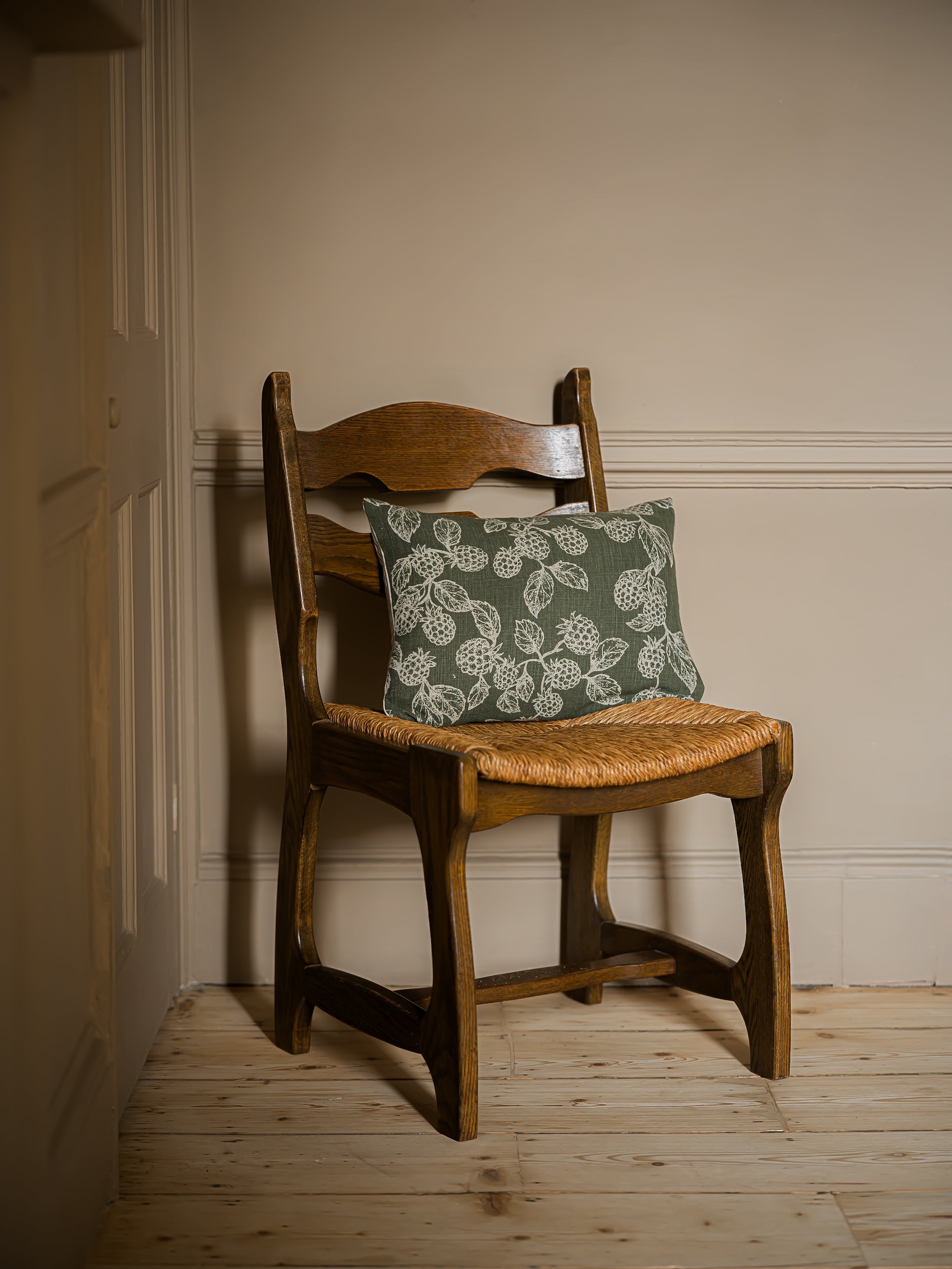 Reversible Hedgerow Berry and Stripe Cushion | Green