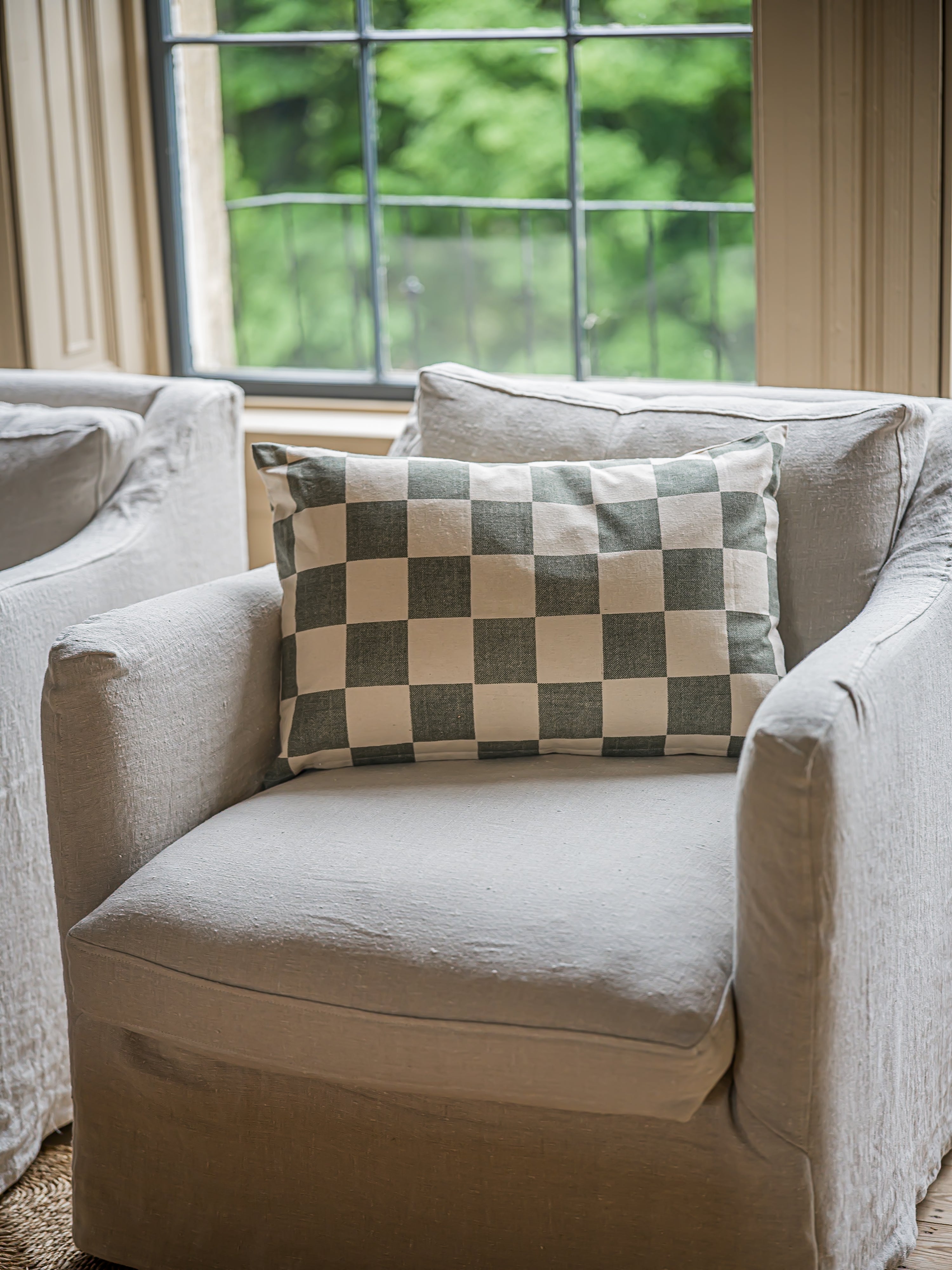 Reversible Chequerboard Cushion | Olive