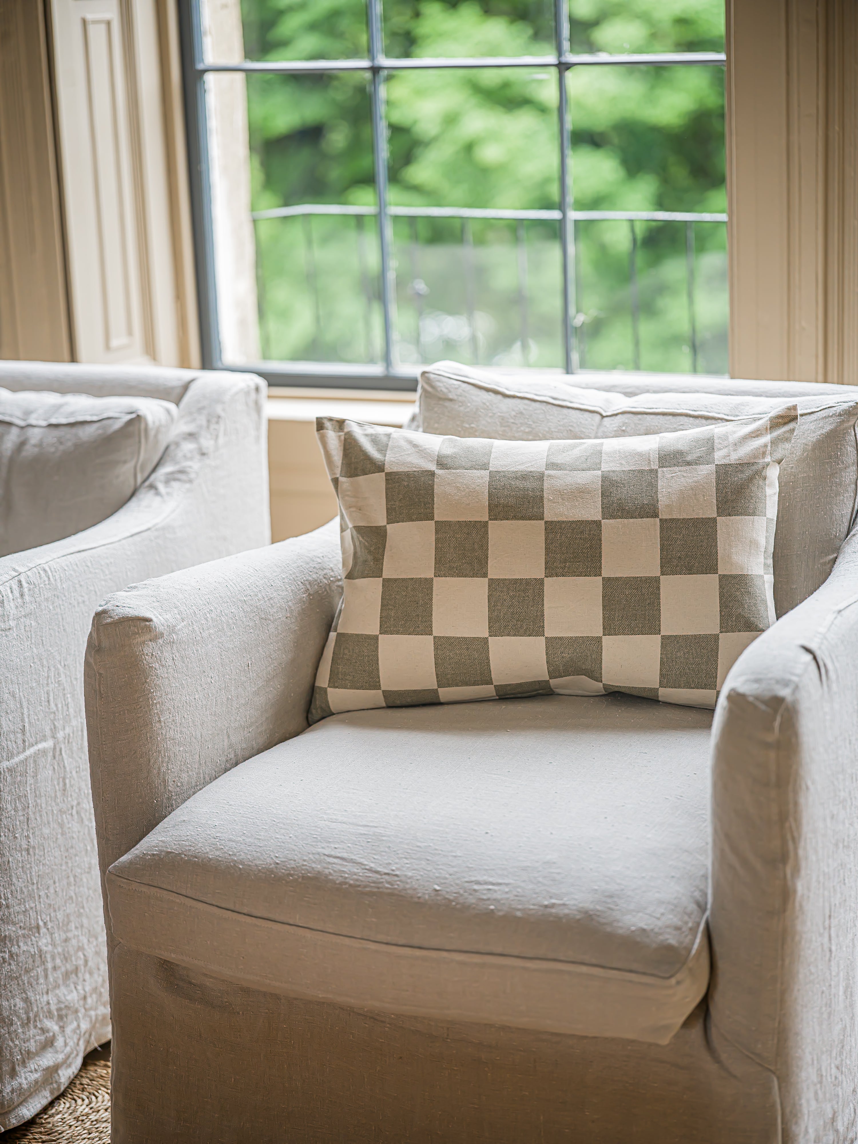 Reversible Chequerboard Cushion |  Taupe