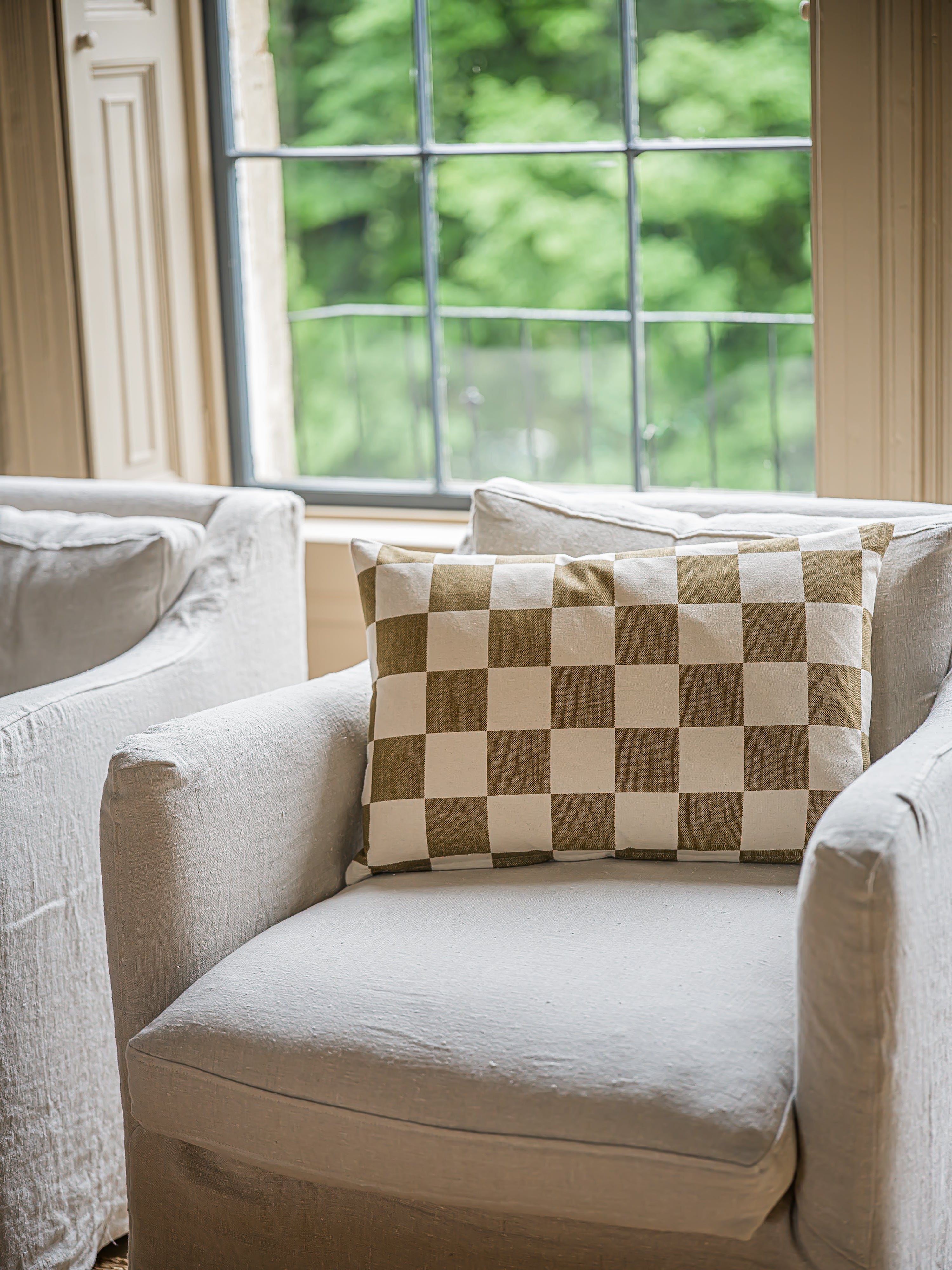 Reversible Chequerboard Cushion | Mustard Brown