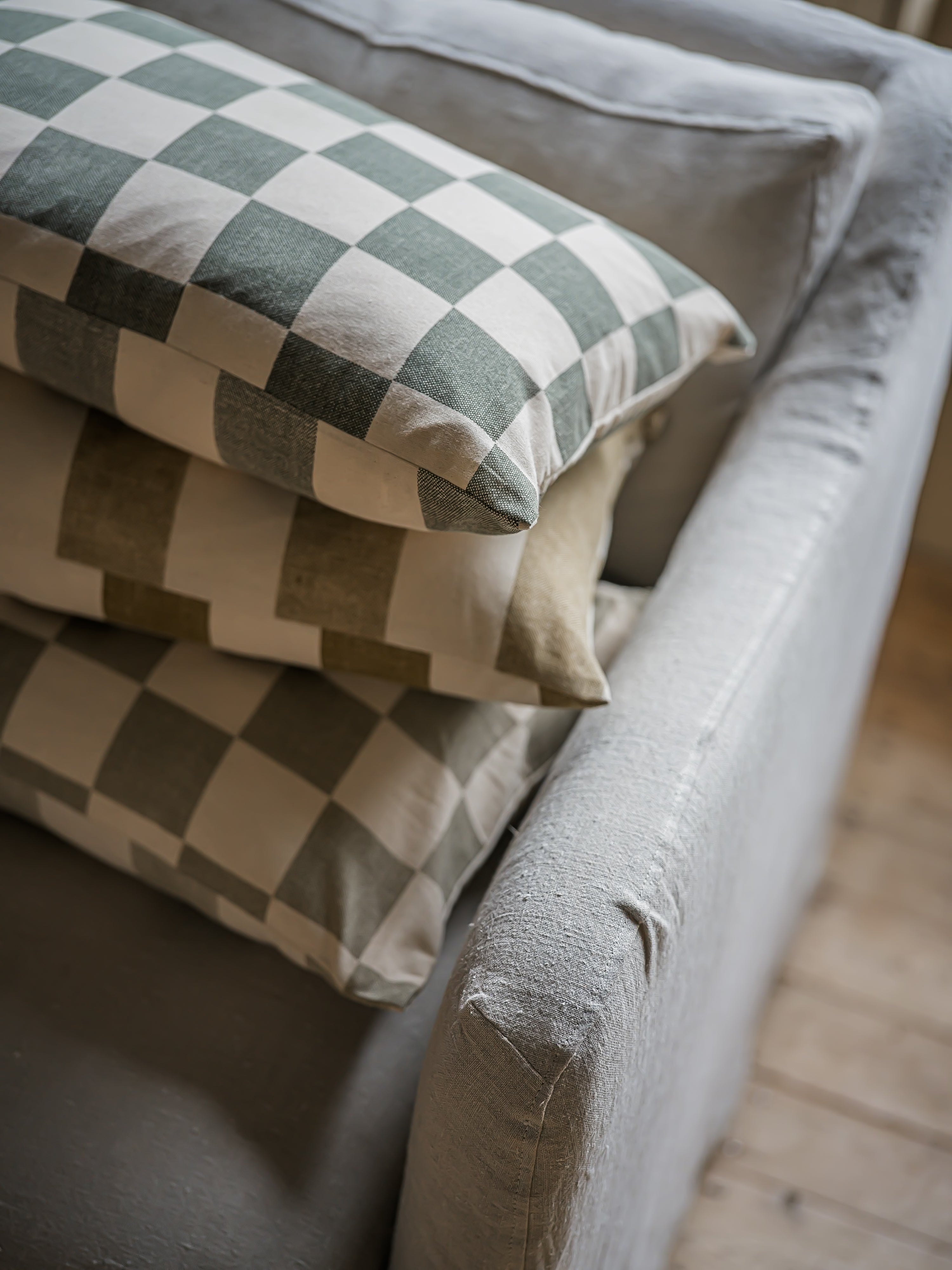 Reversible Chequerboard Cushion | Mustard Brown