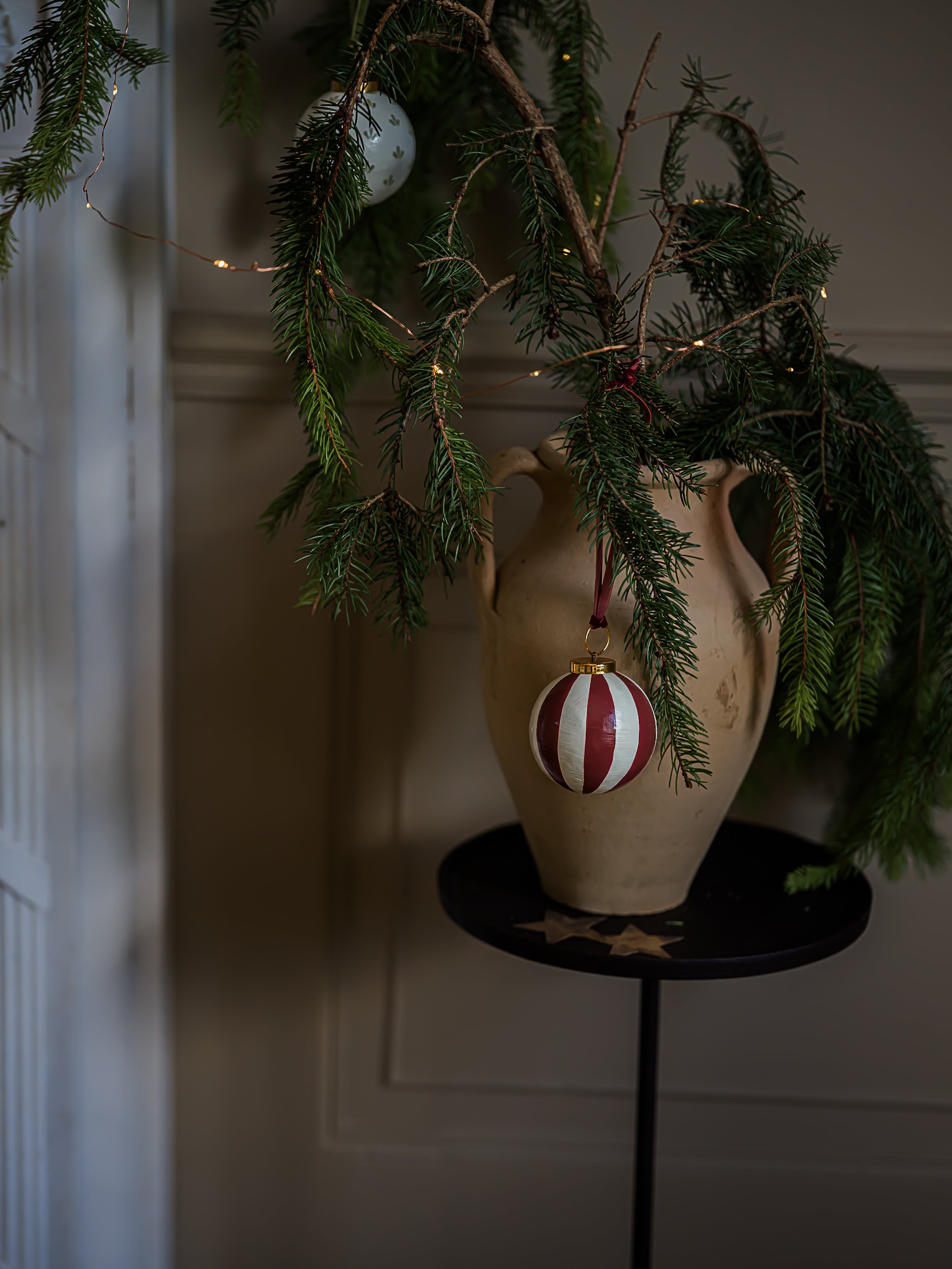 Hand-Painted Baubles with Velvet Ribbon - Red