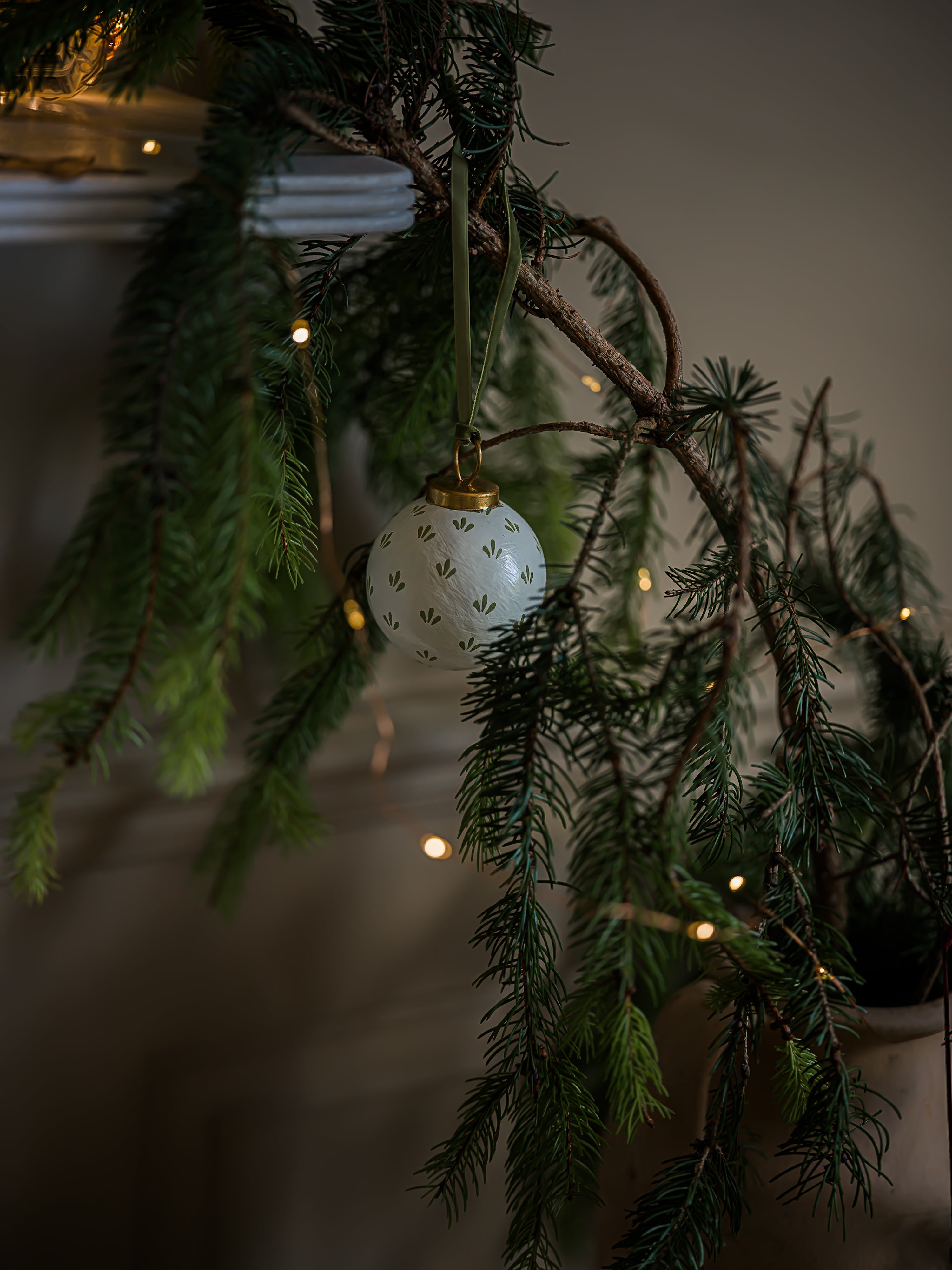 Hand-Painted Baubles with Velvet Ribbon - Taupe
