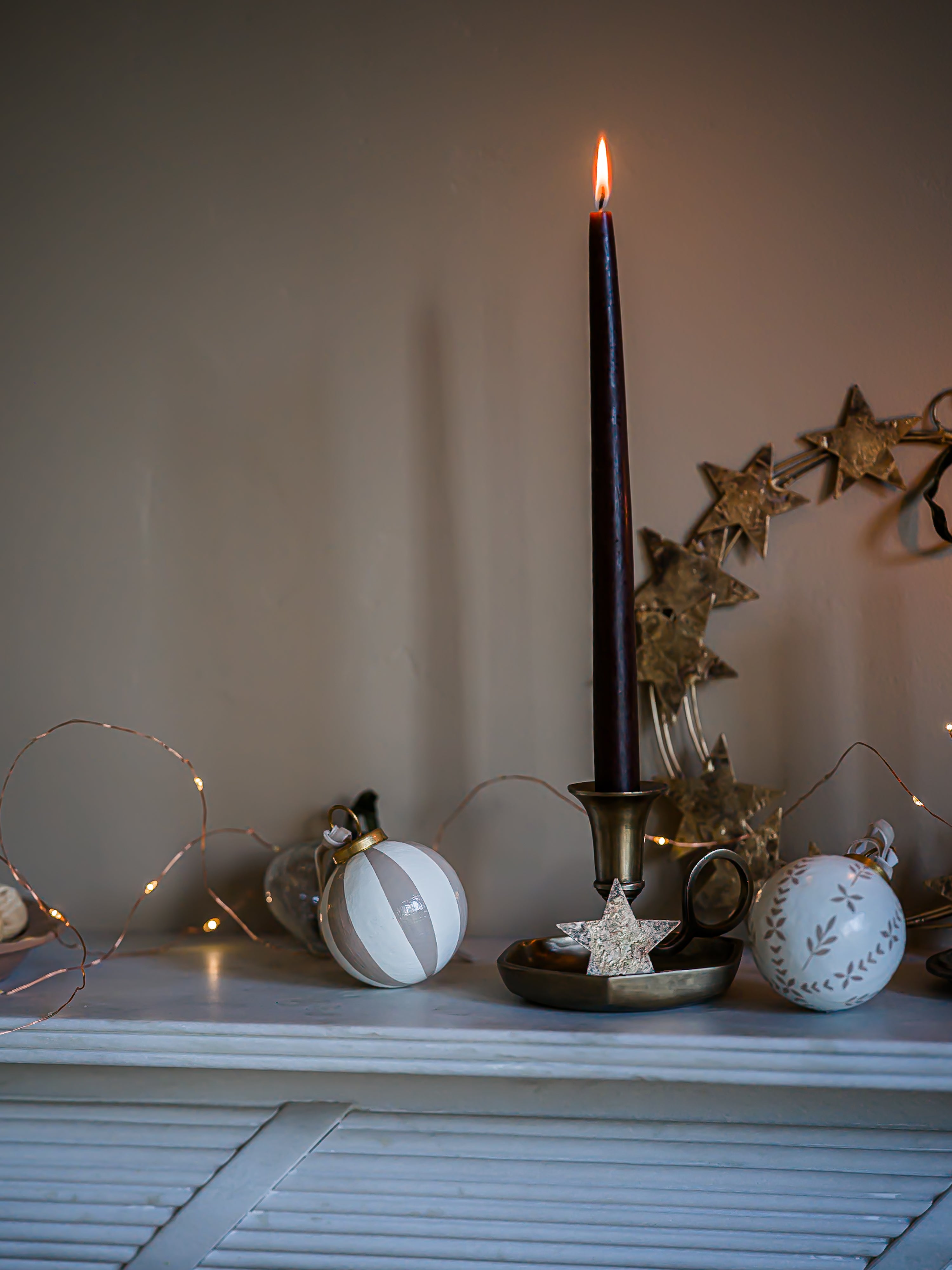 Hand-Painted Baubles with Velvet Ribbon - Taupe