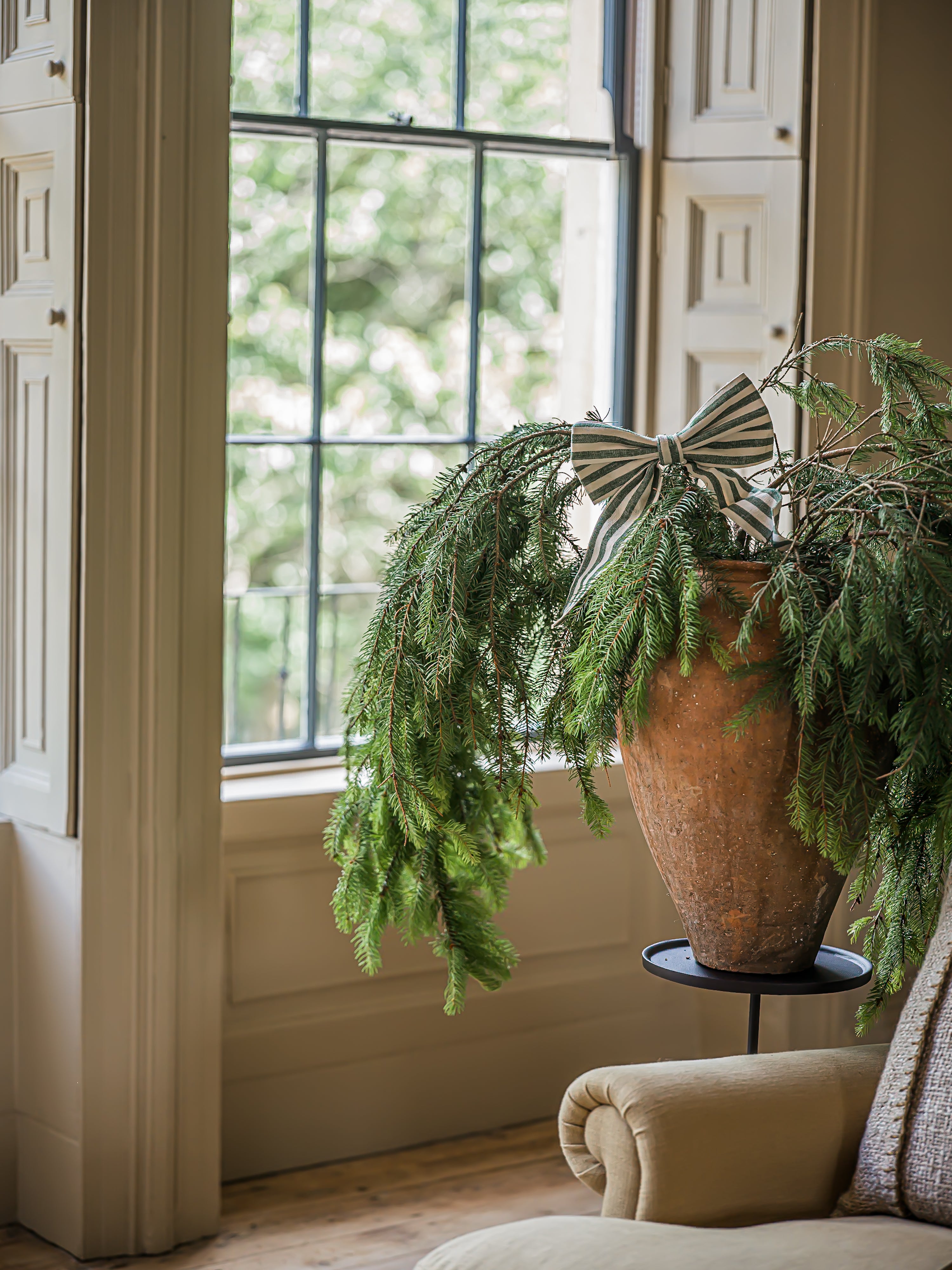 Small Stripe Bow - Pine Green