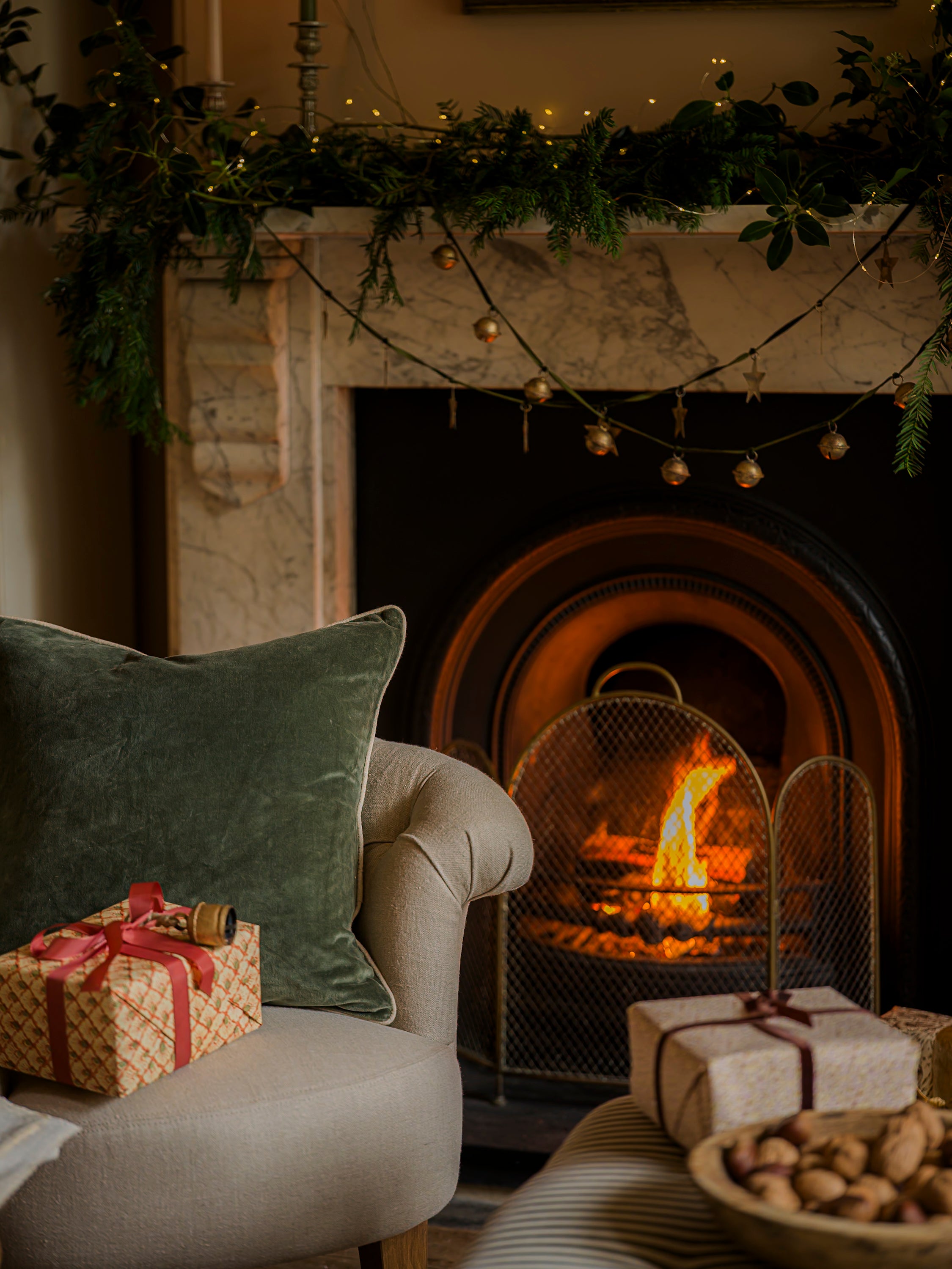 Square Indian Cotton Velvet Cushion | Moss