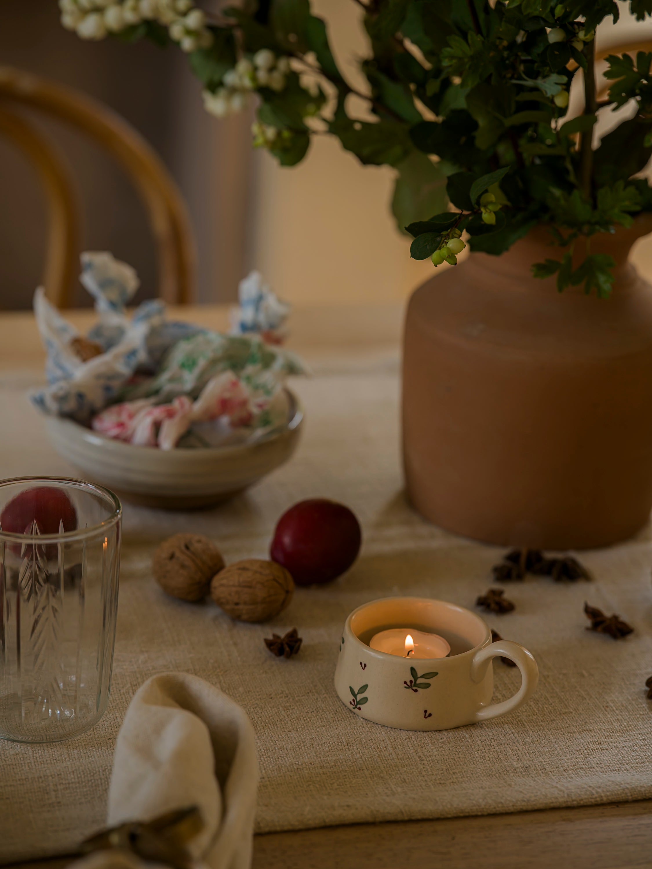 Hand Painted Holly Tea Light Holder