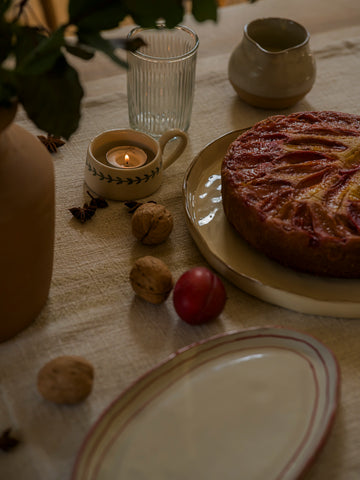 Hand Painted Breton Stripe Oval Plate | Brick