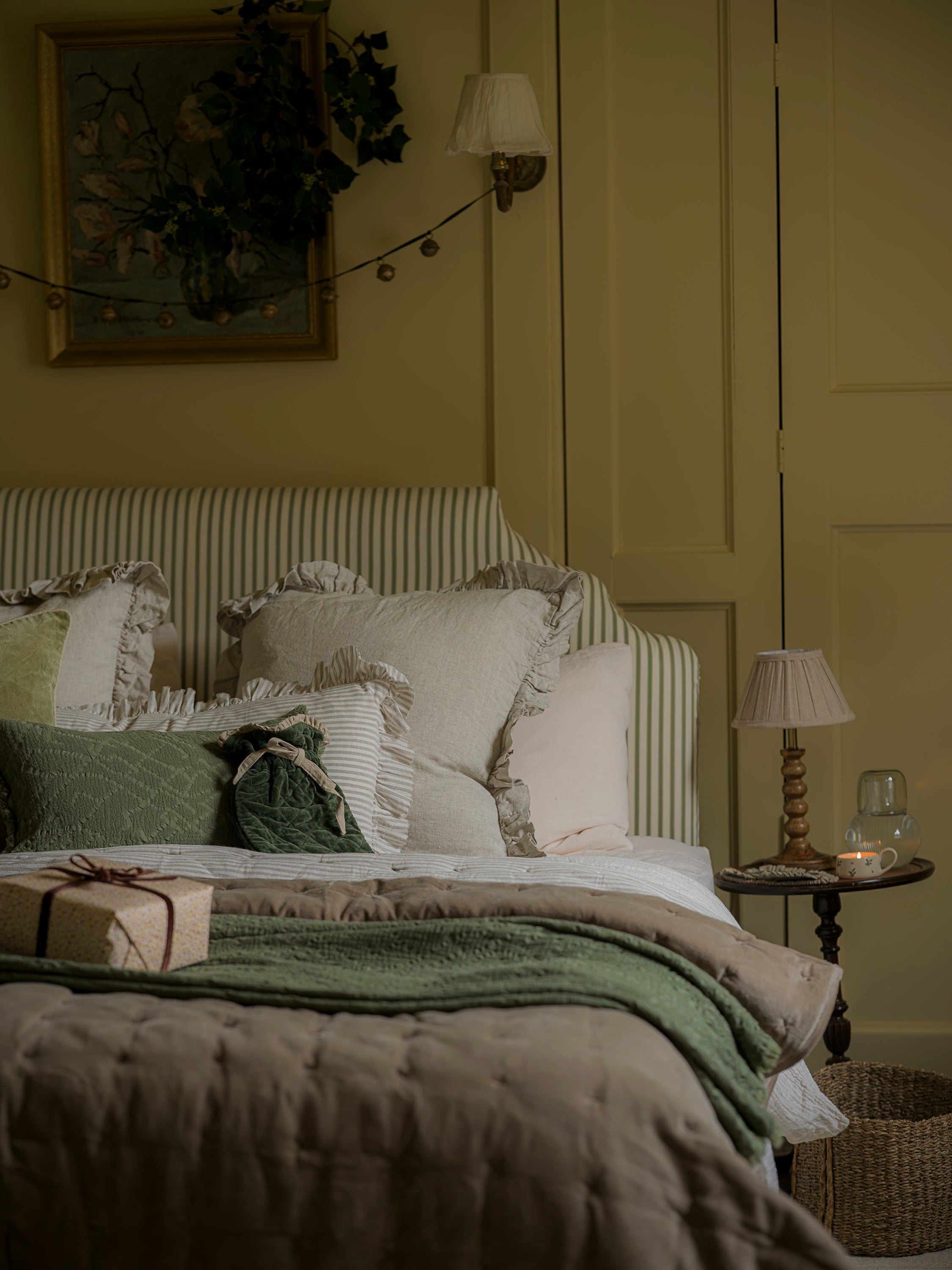 Indian Cotton Velvet Bedspread with Pinstripe reverse | Taupe