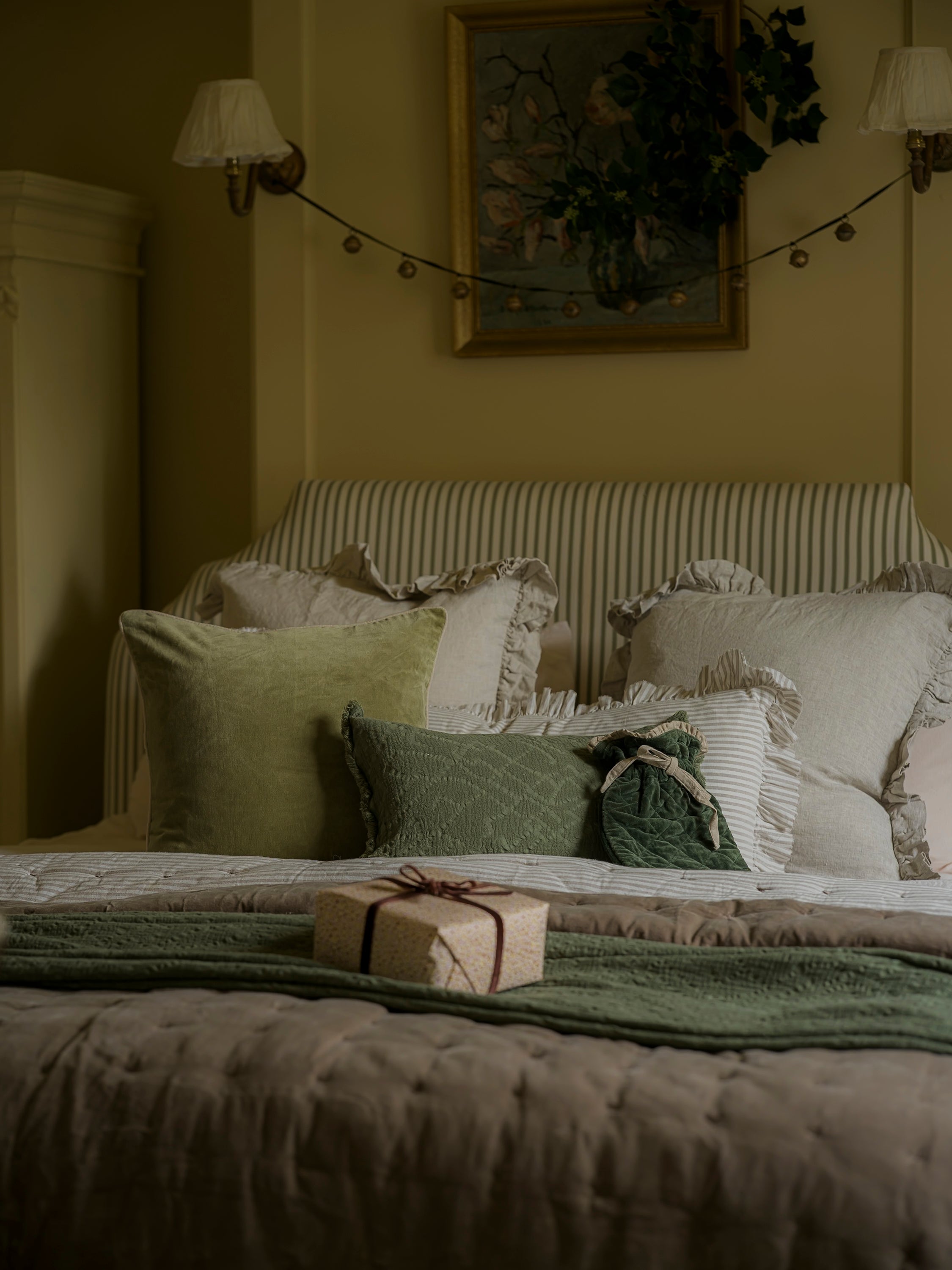 Striped Bolster Cushion with Frill