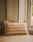The Rustic Stripe Frilly Edge Cushion 30x50cm | Brick
