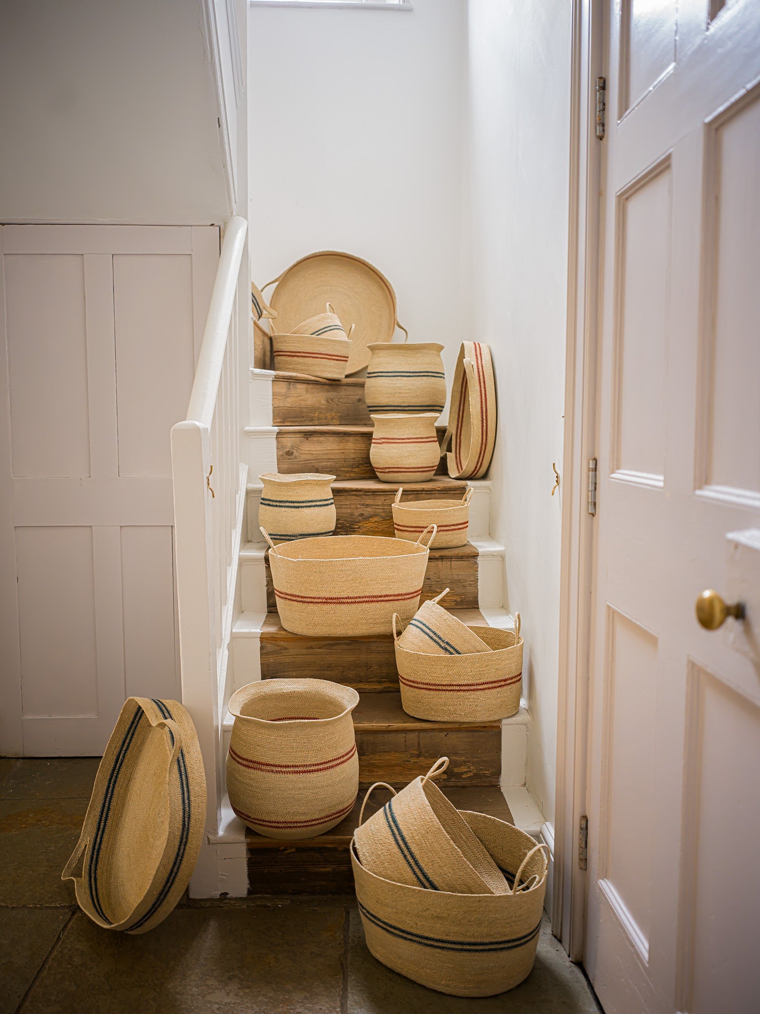 Harbour Stripe Seagrass Belly Baskets | Navy