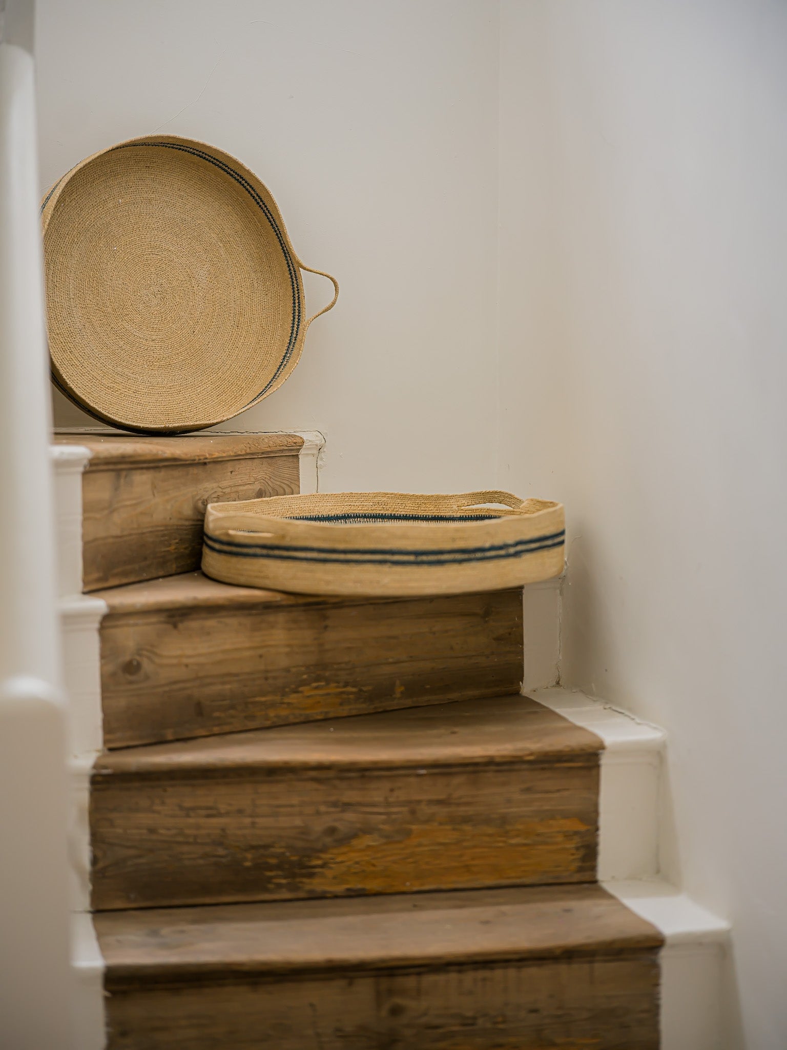 Harbour Stripe Seagrass Trays | Navy