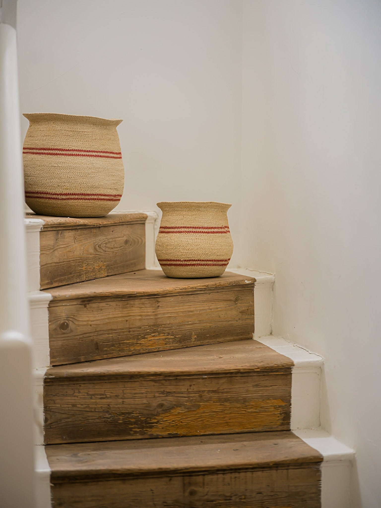 Harbour Stripe Seagrass Belly Baskets | Red