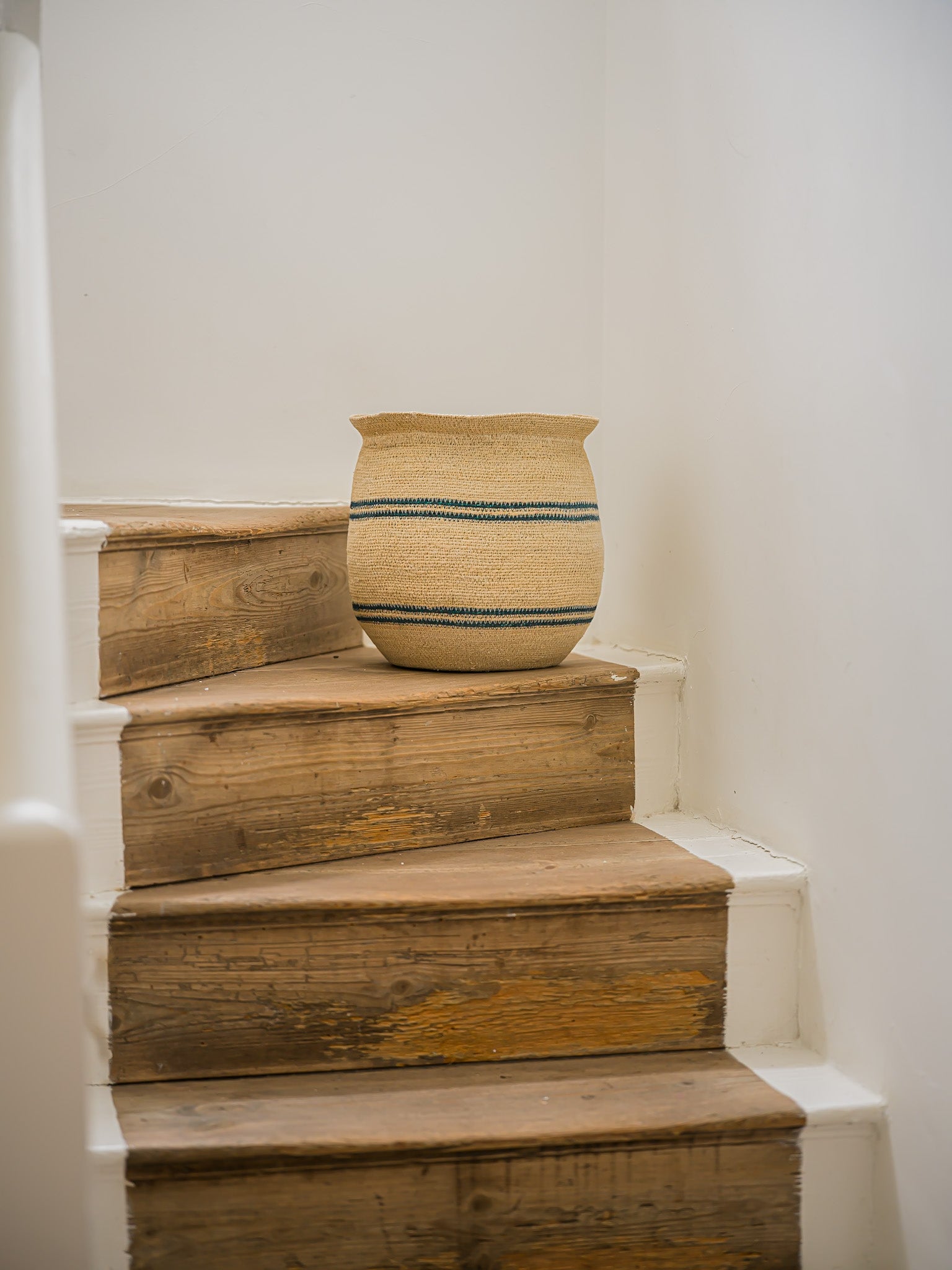 Harbour Stripe Seagrass Belly Baskets | Navy