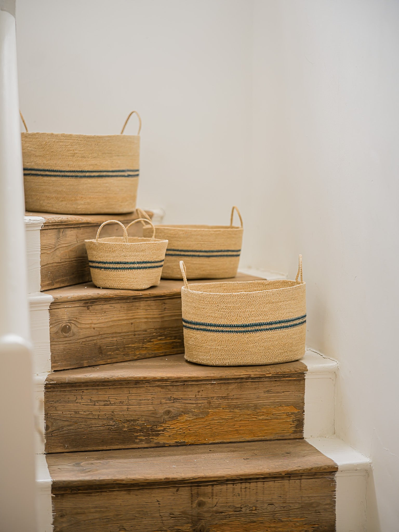 Harbour Stripe Seagrass Oval Baskets | Navy