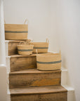 Harbour Stripe Seagrass Oval Baskets | Navy