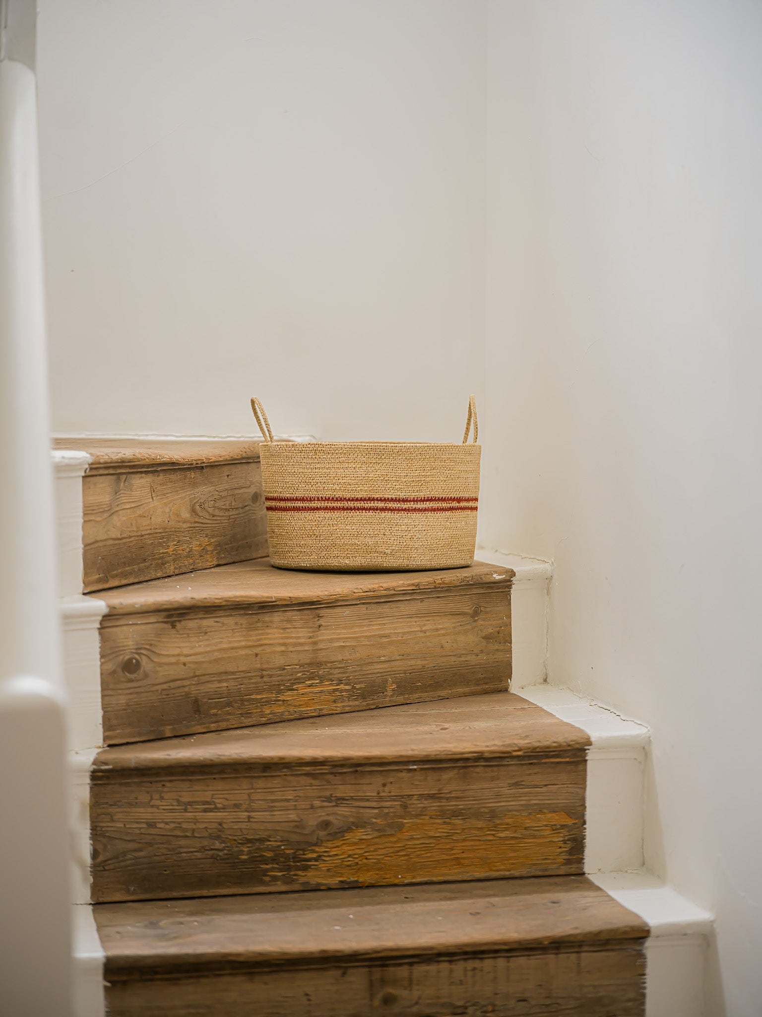 Harbour Stripe Seagrass Oval Baskets | Red