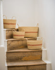 Harbour Stripe Seagrass Oval Baskets | Red