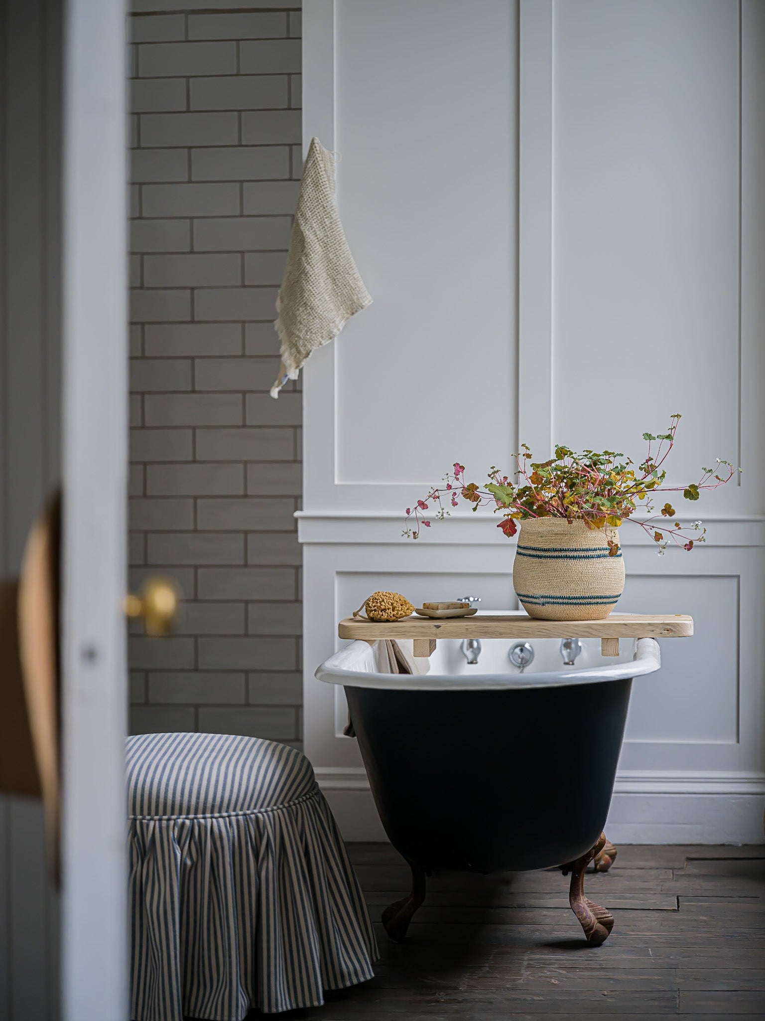 Harbour Stripe Seagrass Belly Baskets | Navy