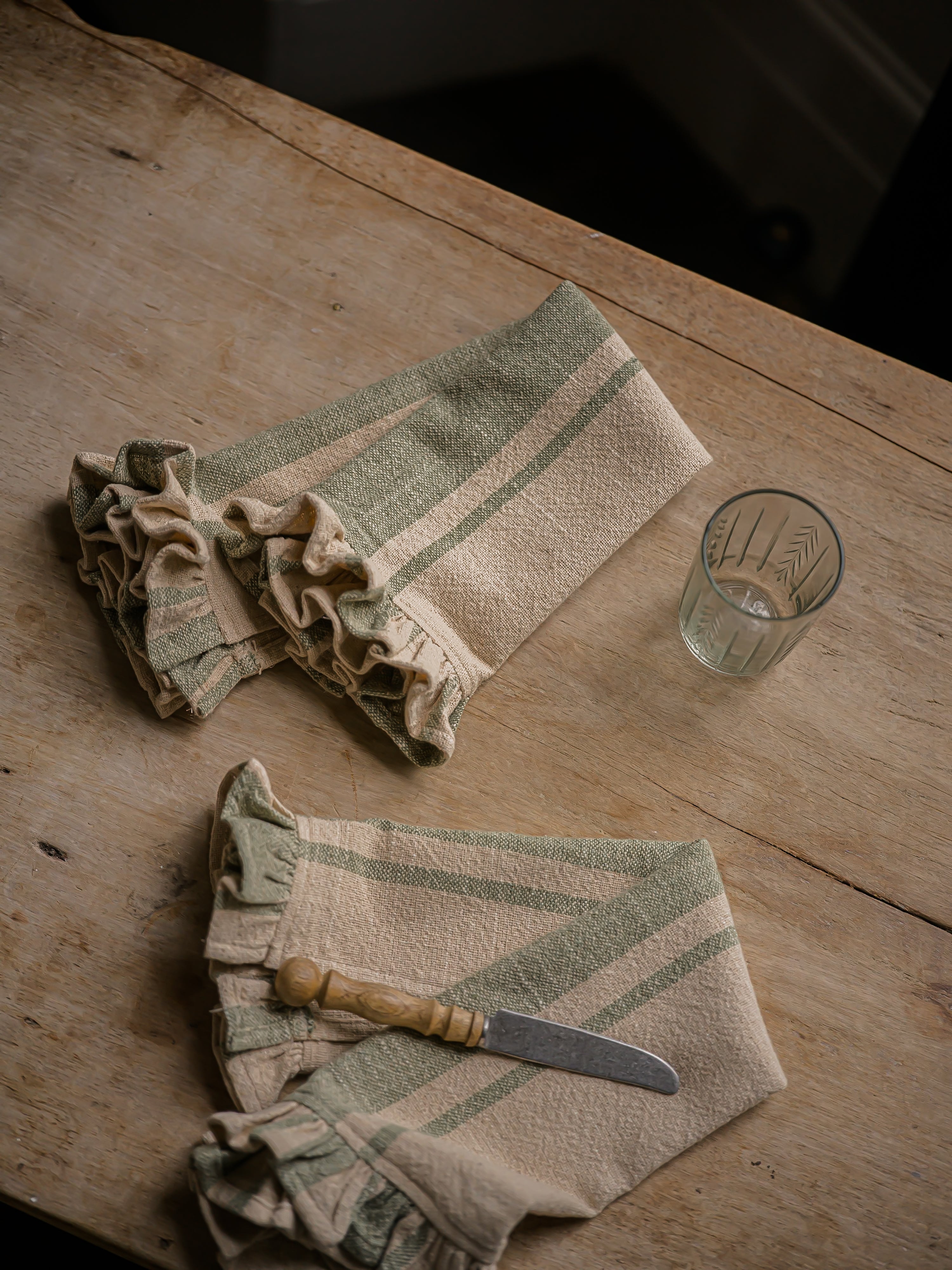 The Rustic Stripe Napkin Set of 2  | Sage