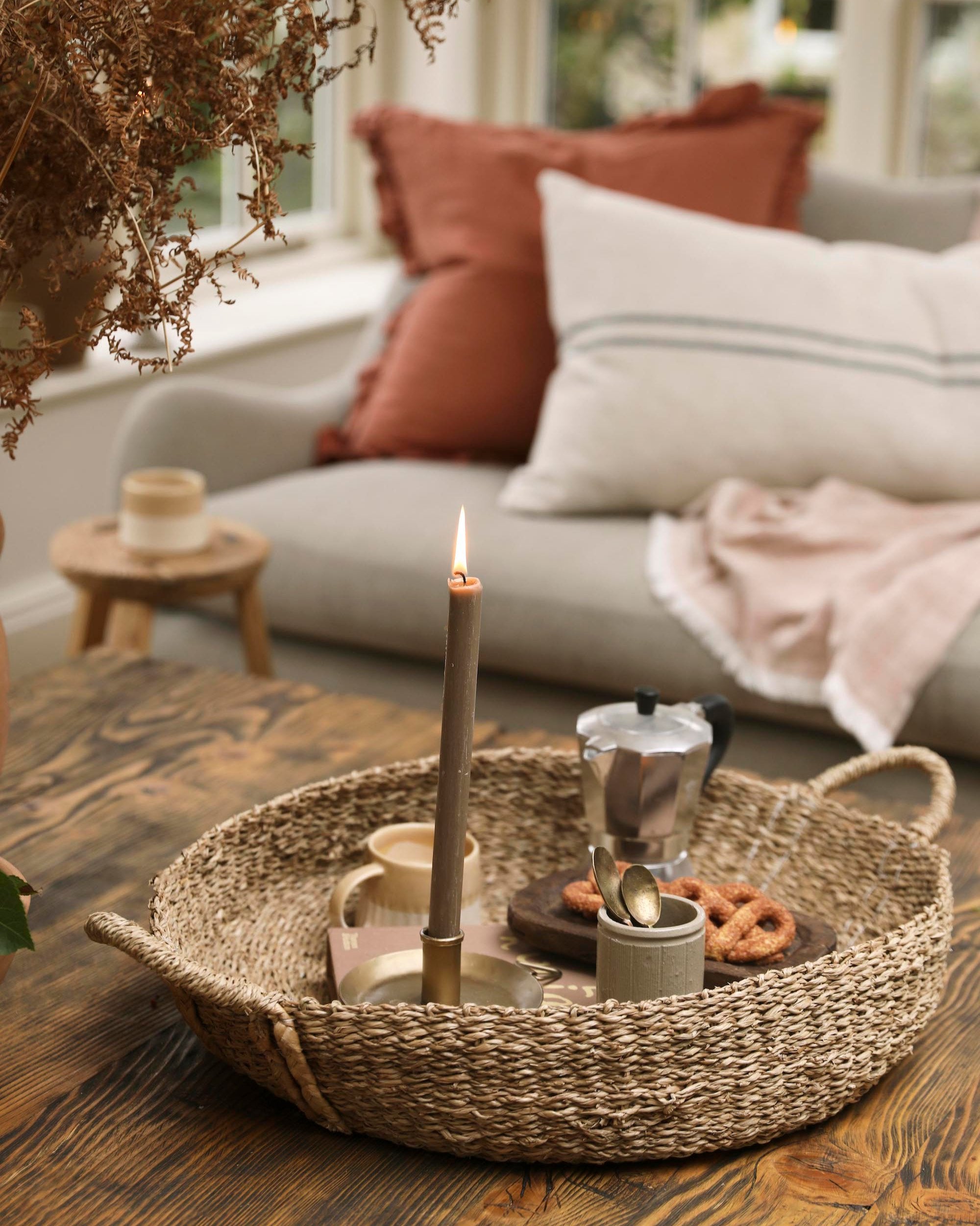 Kuten Round Seagrass Basket with plaited handles | Large