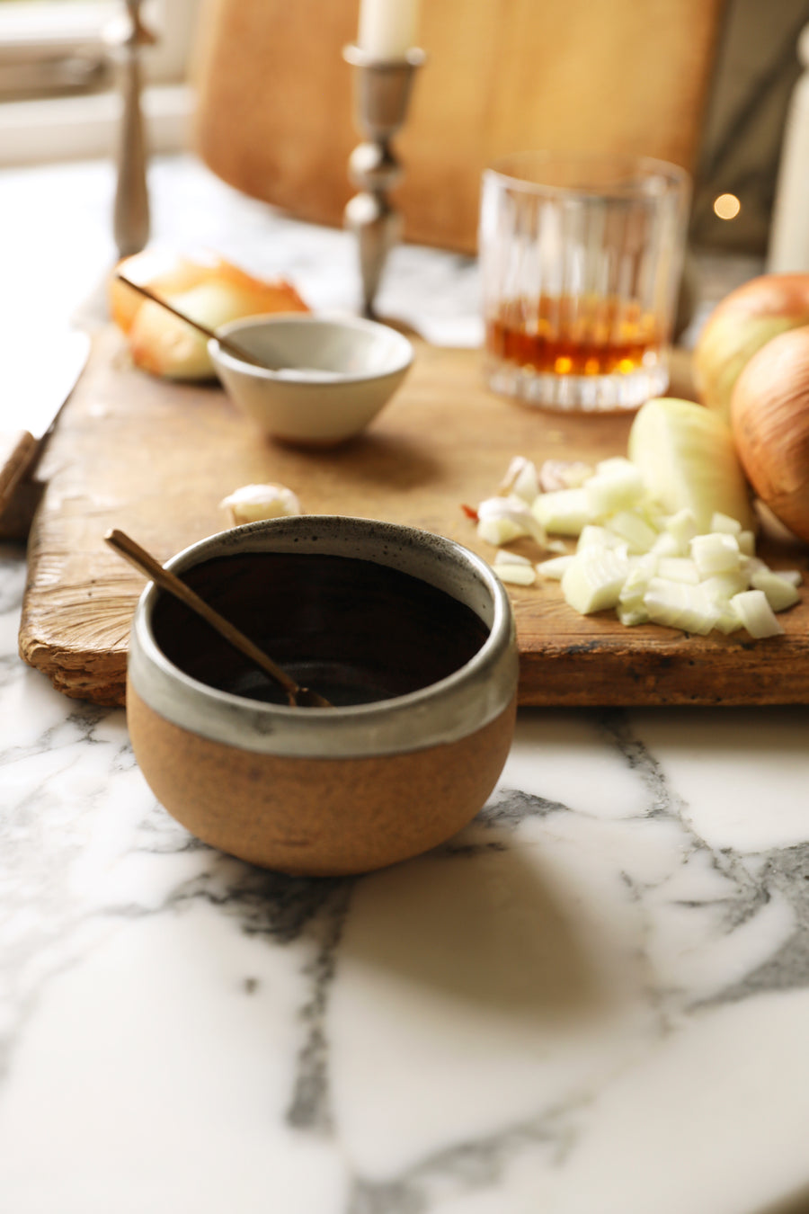 Stoneware Salt Cellar/Dip Bowl with spoon