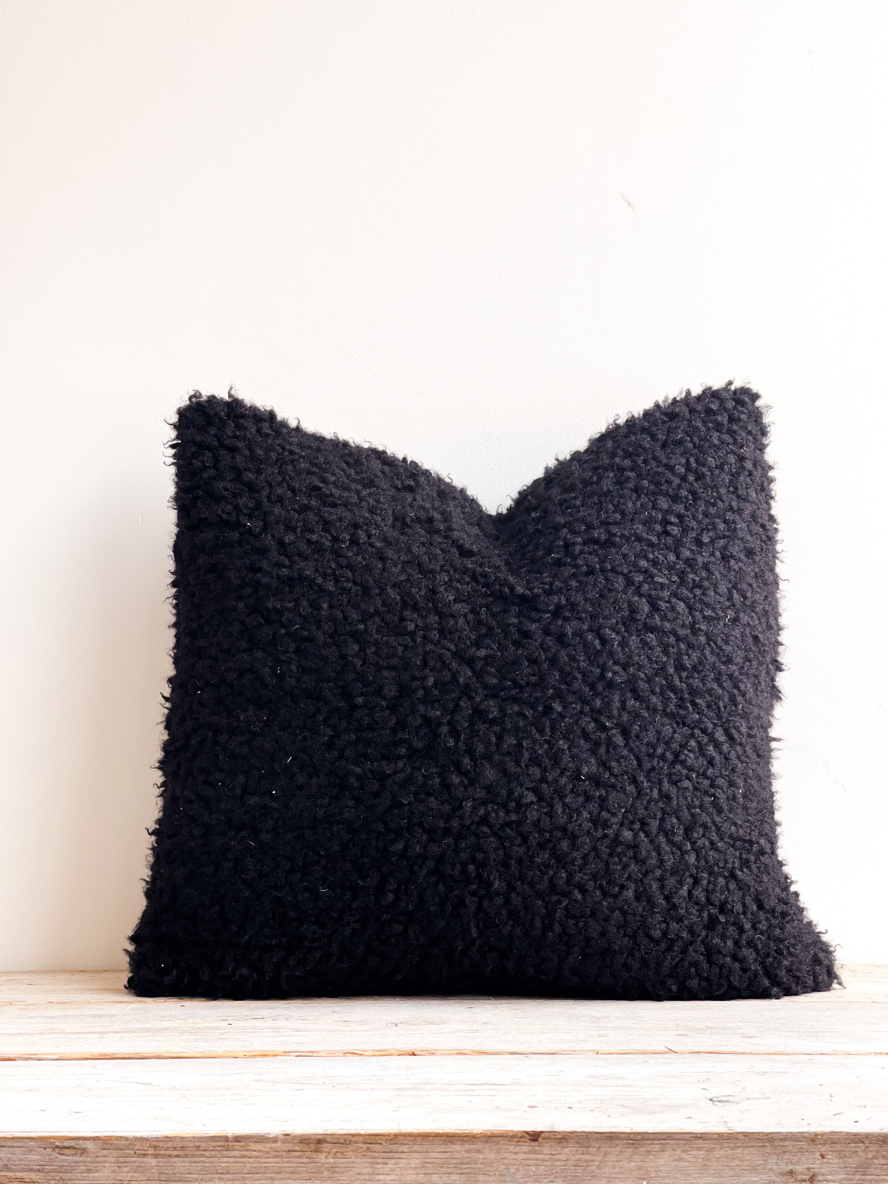 Lia Faux Sheepskin Square Cushion Black