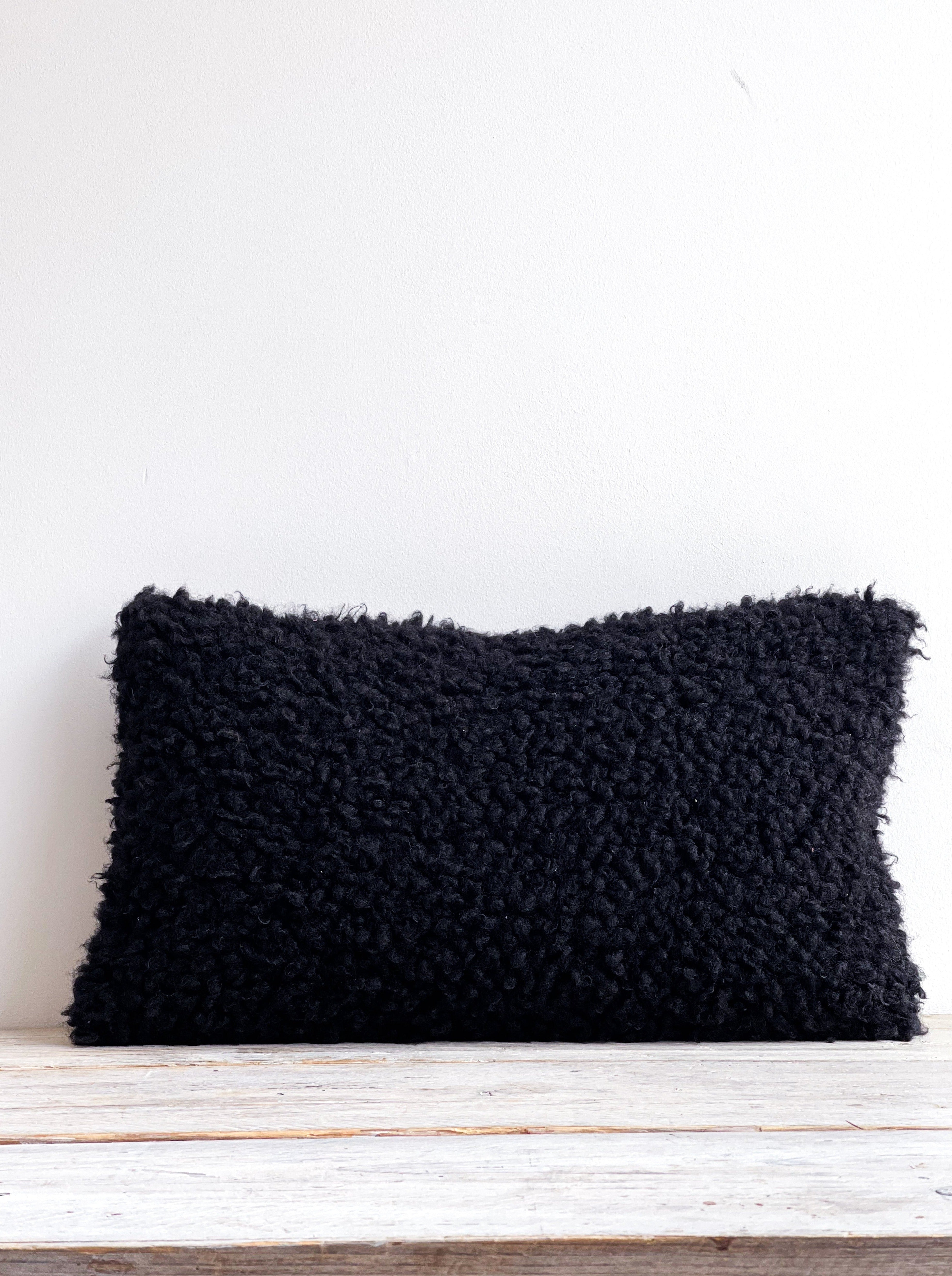 Lia Faux Sheepskin Boudoir Cushion Black