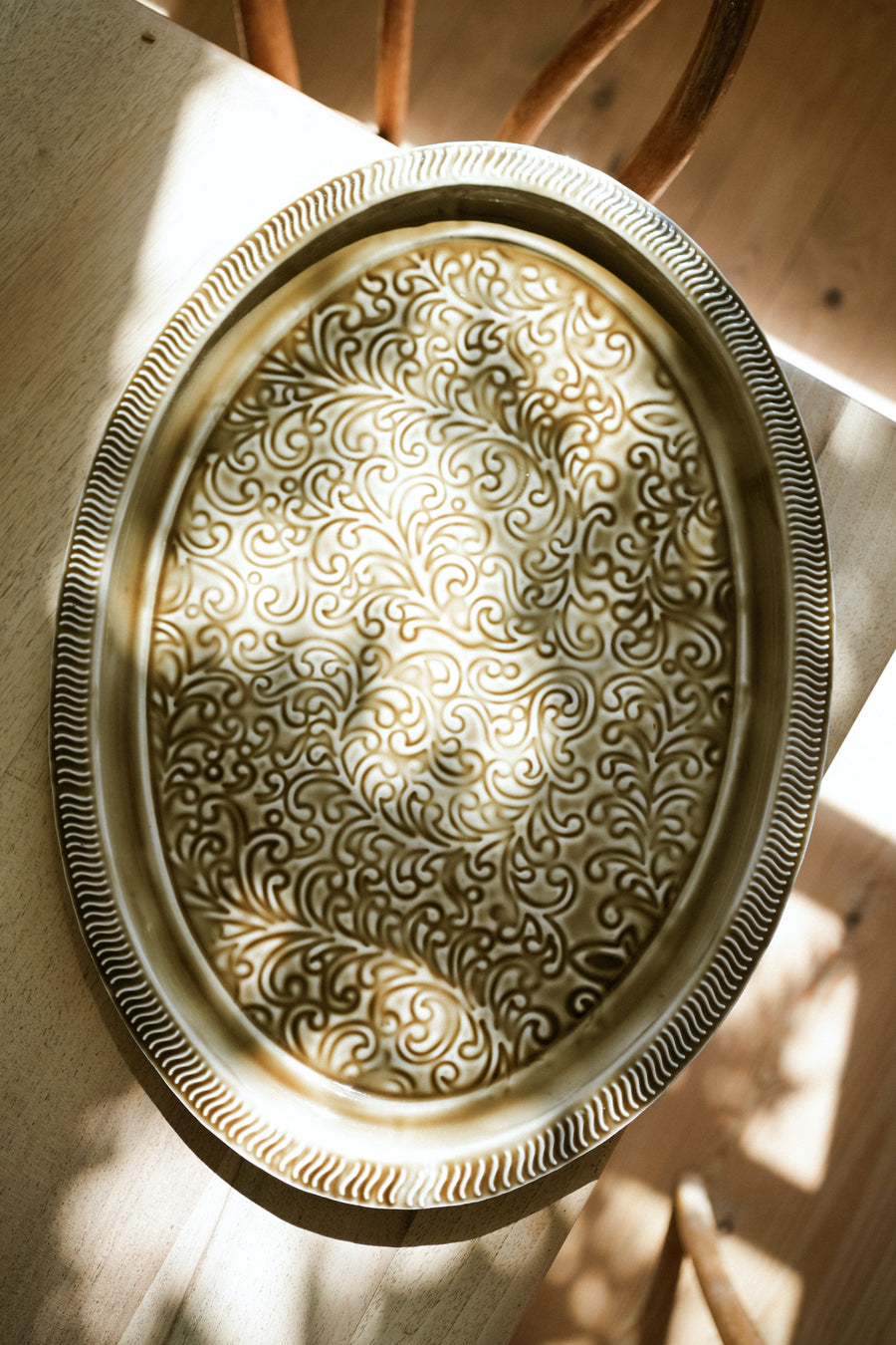 Oval Enamel Platter - Taupe