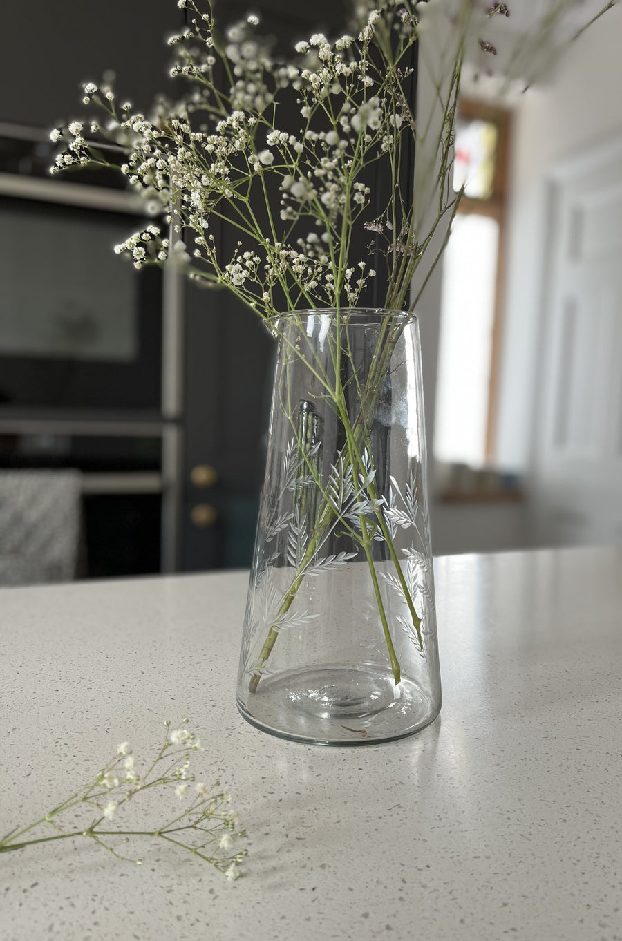 Fern Etched Tapered Glass Jug